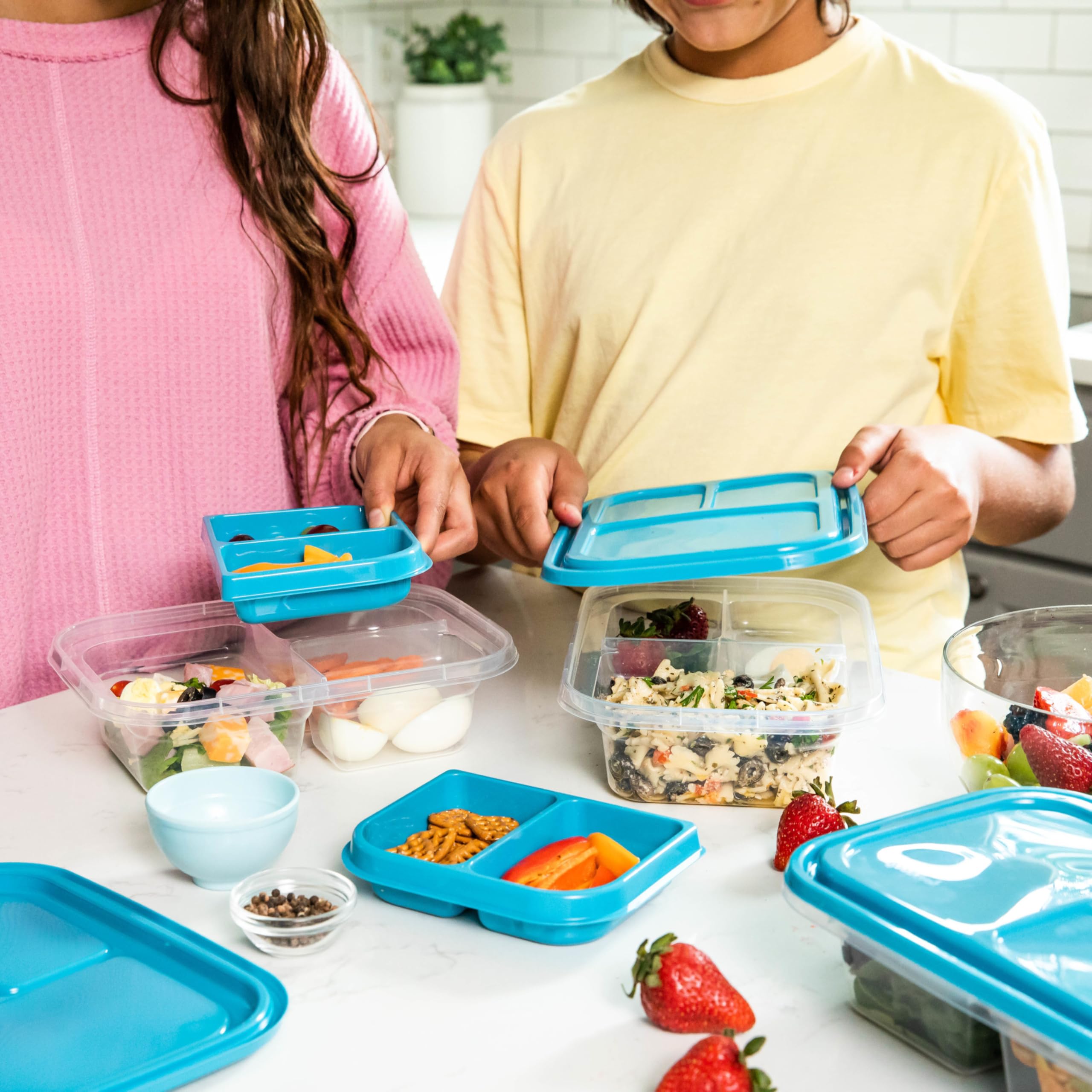 GoodCook EveryWare 7-Piece Bento Box Food Storage Container Set with Snap-Shut Lids | Reusable Meal Prep Containers for Lunch, Office, School & Picnics | BPA-Free Plastic | Microwave & Dishwasher Safe