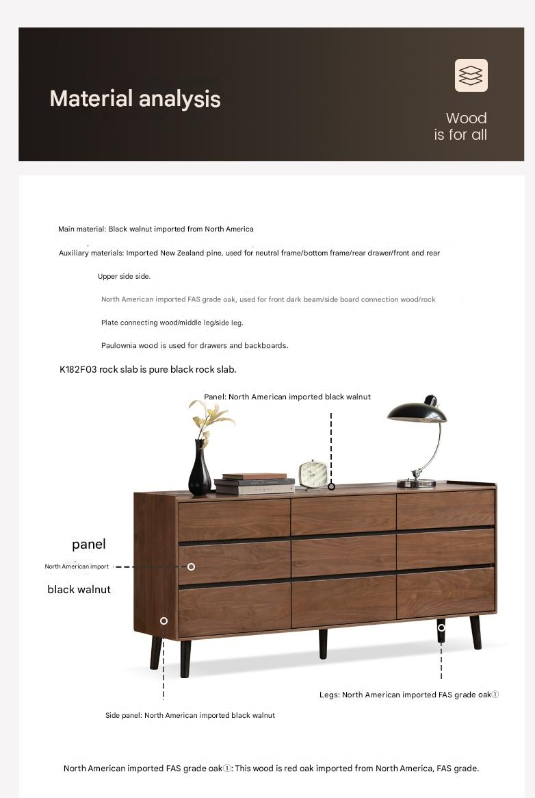 Premium Black Walnut Solid Wood Italian Style Luxury Dresser - Elegant Bedroom Storage Solution for Master Bedrooms & Guest Rooms