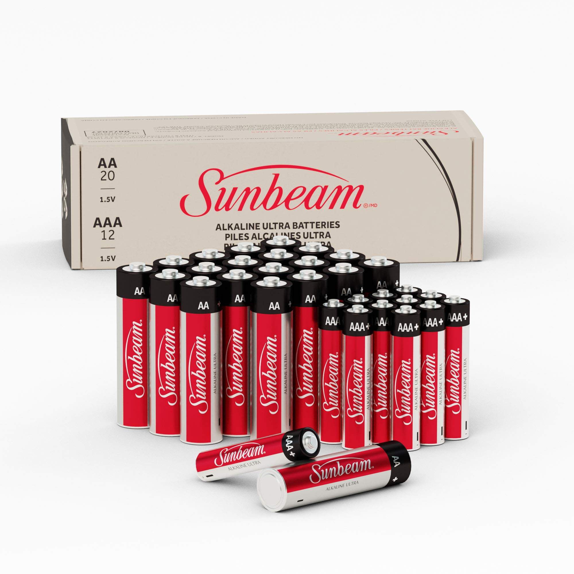 Sunbeam 16731 20 AA & 12 AAA Ultra Alkaline Batteries Combo Pack - Long-Lasting Power for Toys, Remote Controls, Flashlights & Electronics - Easy Open Value Pack