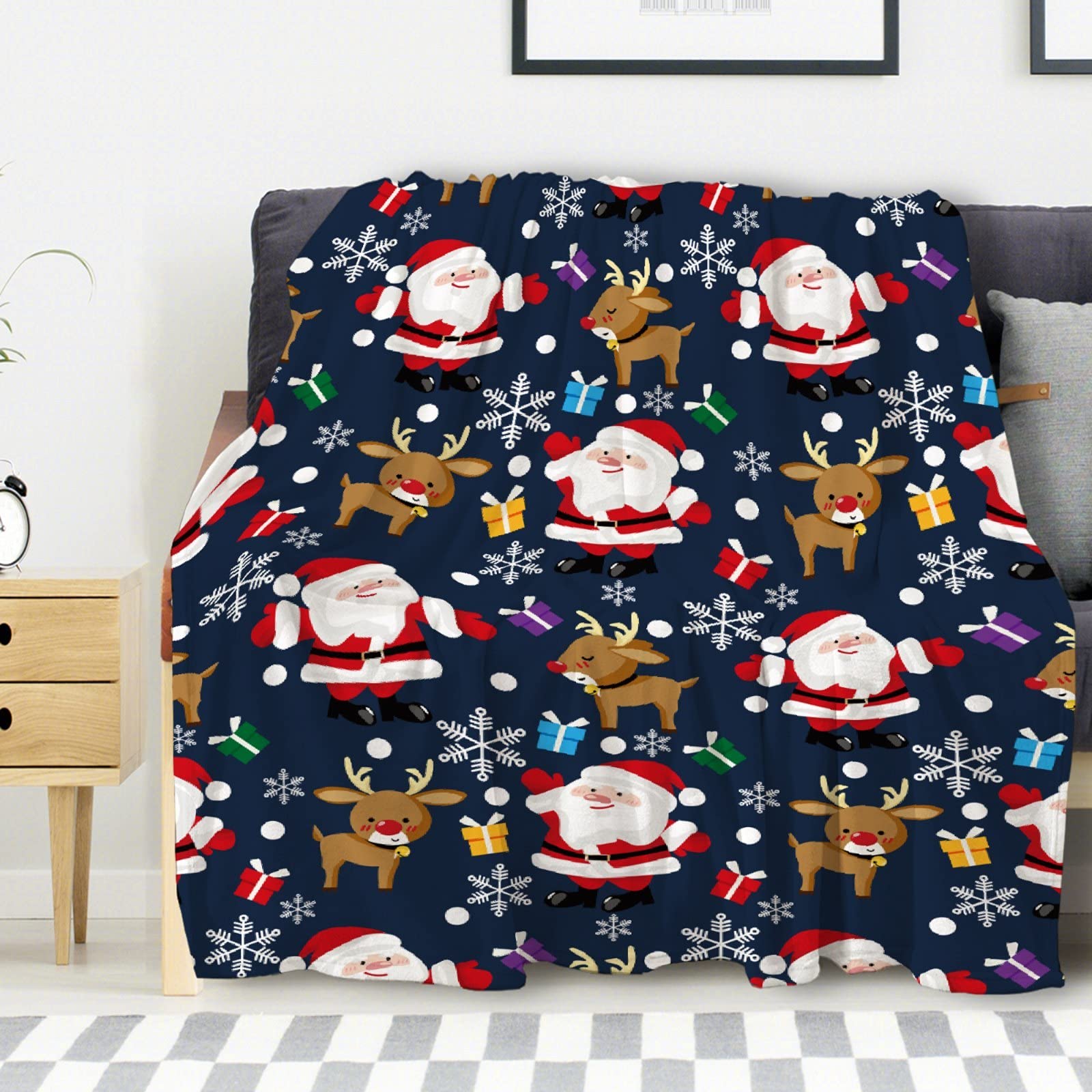 Christmas Santa Claus Snowflake Plush Fleece Throw Blanket - Ultra Soft Microfiber All Season Blanket for Bed, Couch & Sofa (60x50 inches) - Perfect for Teens, Winter Decor & Cozy Family Movie Nights
