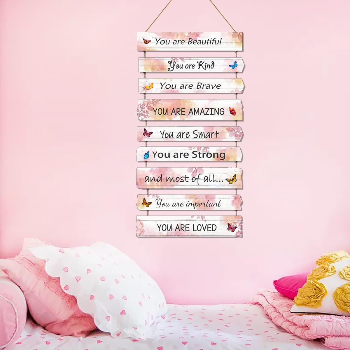 Butterfly Girl's Room Decor - Pink Wall Art for Baby Girl, Trendy Nursery & Bedroom Decorations, Dorm & Classroom Wall Signs - Perfect for Kids' Bedroom, Bathroom & Playroom Decor