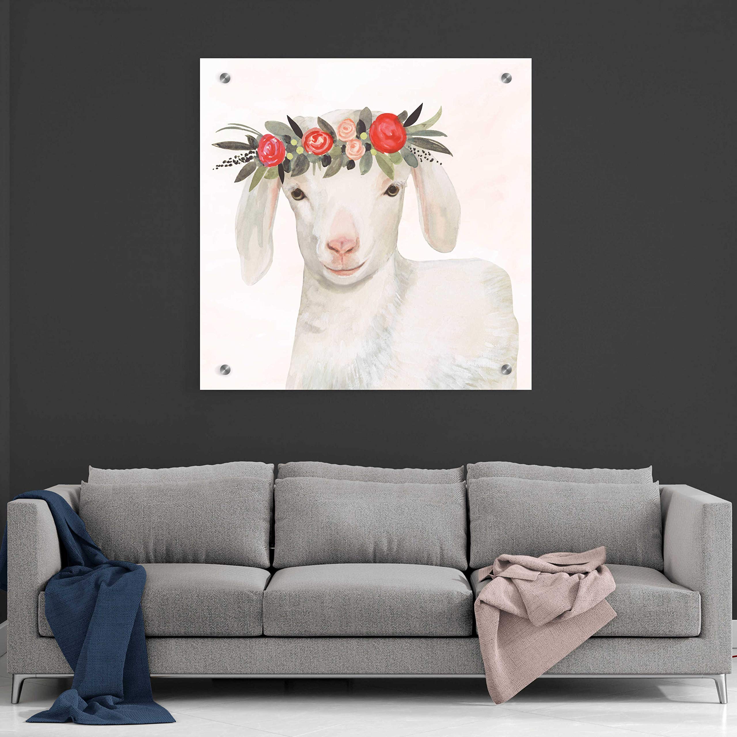 Victoria Borges 'Garden Goat IV' Acrylic Glass Wall Art - 36x36 Inches Modern Home Decor for Living Room, Bedroom & Office