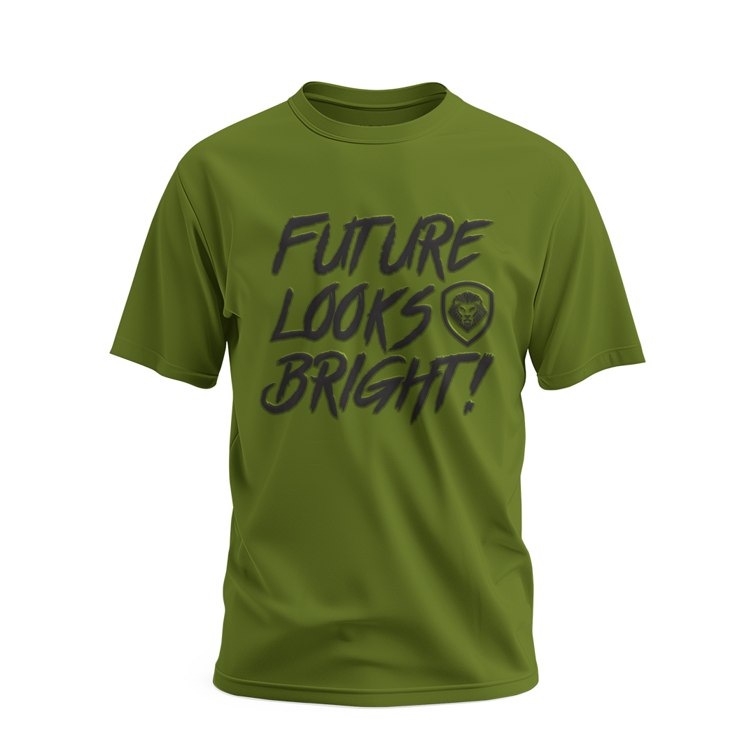 Future Looks Bright Army Green & Black Raised Embossed Print Performance Short Sleeve T-Shirt for Men - Gym, Workout & Casual Wear