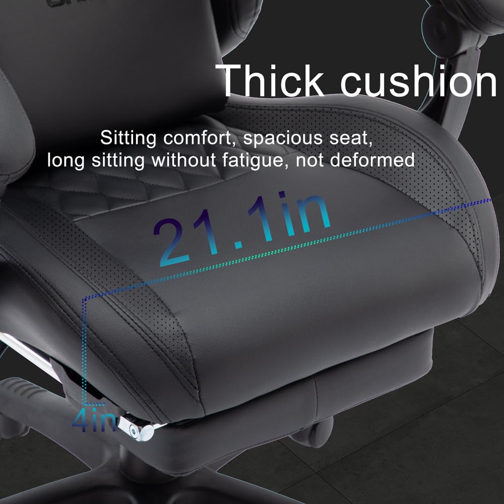OHAHO Ergonomic Gaming Chair with Adjustable Lumbar Support & Footrest - 360° Swivel Height-Adjustable Office Computer Chair with Headrest for PC Gamers & Home Office (Black) - Perfect for Long Gaming Sessions & Remote Work Comfort