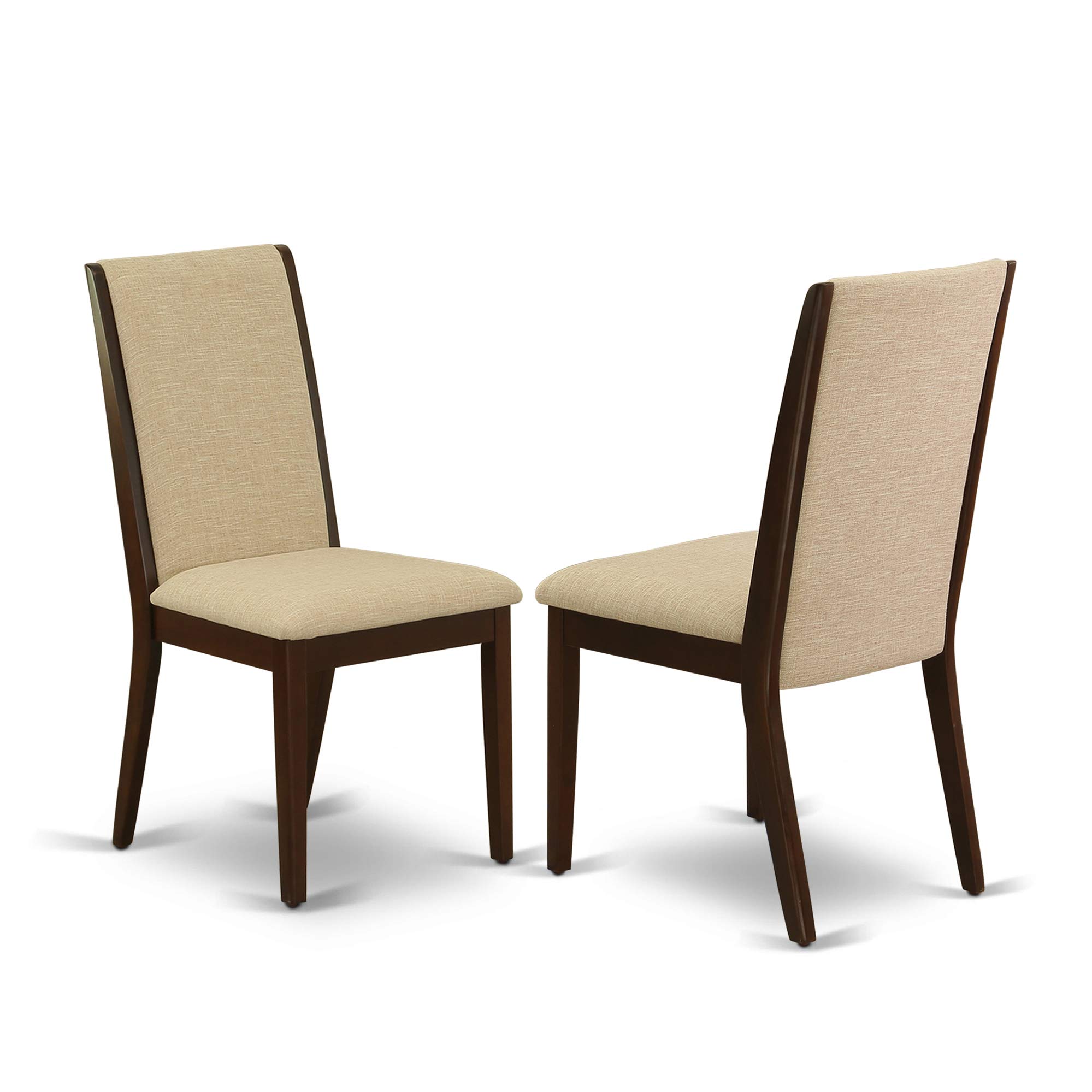 East West Furniture ESLA3-MAH-04 3-Piece Round Kitchen Dining Table Set with Pedestal Base & 2 Linen Parsons Chairs, 30x30 Inch, Mahogany Finish – Perfect for Small Spaces, Breakfast Nooks & Cozy Apartments