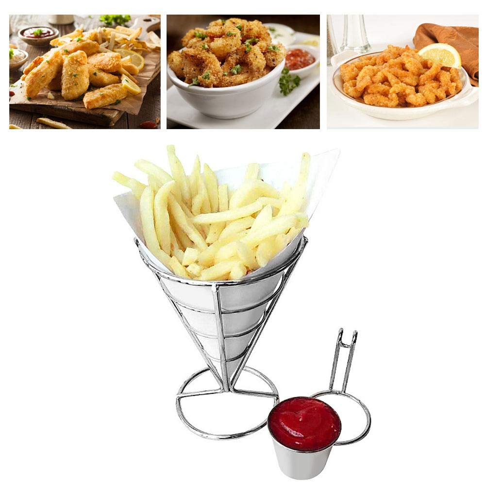 Stainless Steel French Fry Cone Holder - Single Wire Basket for Snack Display, Buffet & Food Stand - Perfect for Restaurants, Fast Food Shops & Party Snack Serving