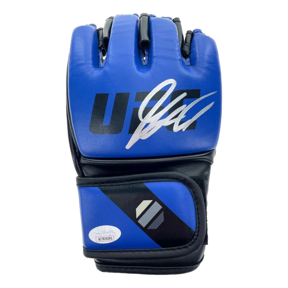 Georges St-Pierre Autographed UFC Blue Gloves - Hand Signed by GSP with JSA COA - Collectible MMA Memorabilia for UFC Fans & Sports Collectors - Perfect for Display in Man Cave or Sports Room
