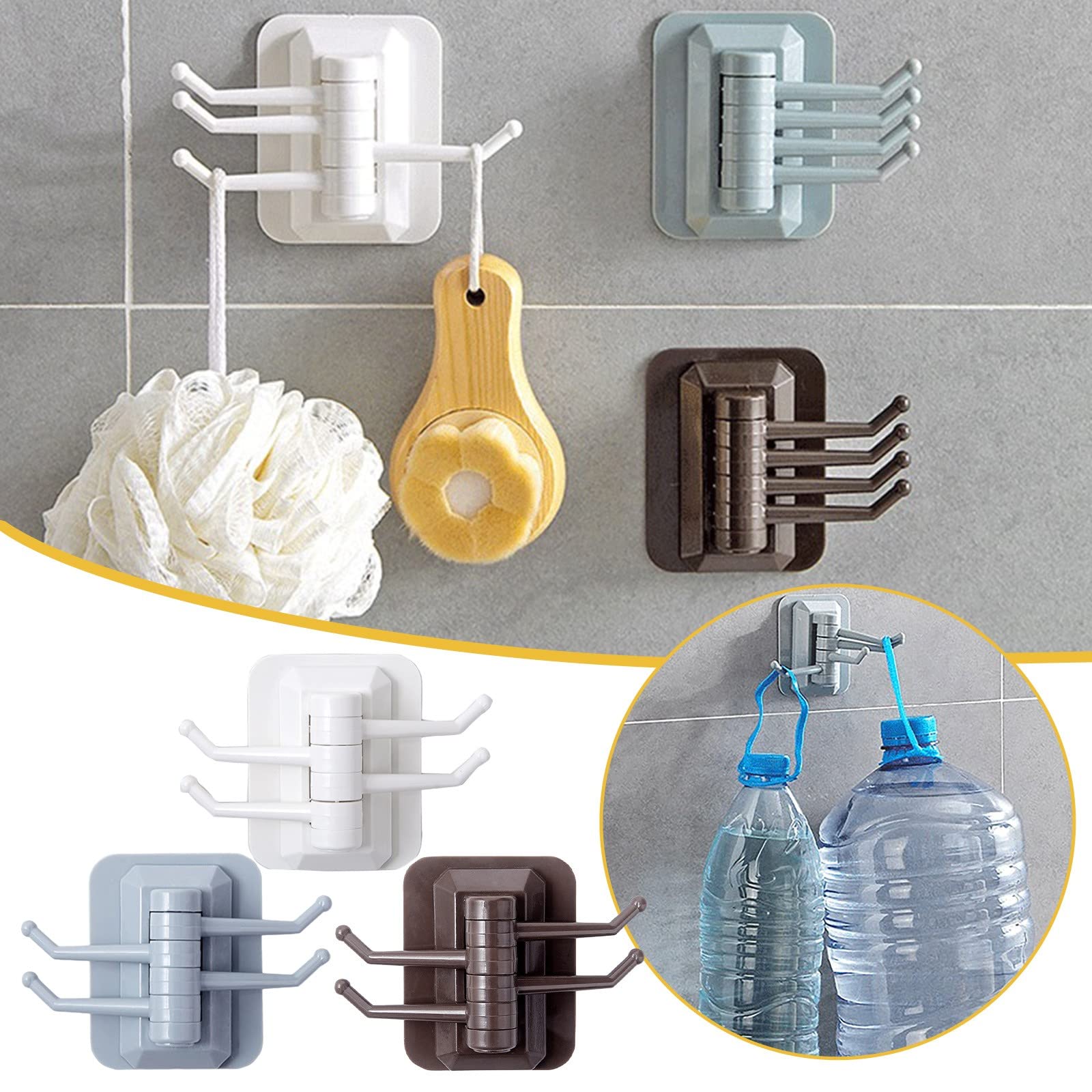 AIRCODE Multifunctional Sticky Hooks - 3 Pack Heavy Duty Wall Hooks, No Drill Adhesive Hooks for Bathroom, Kitchen, Bedroom - Foldable & Rotatable Design for Hanging Towels, Keys, Clothes, Hats