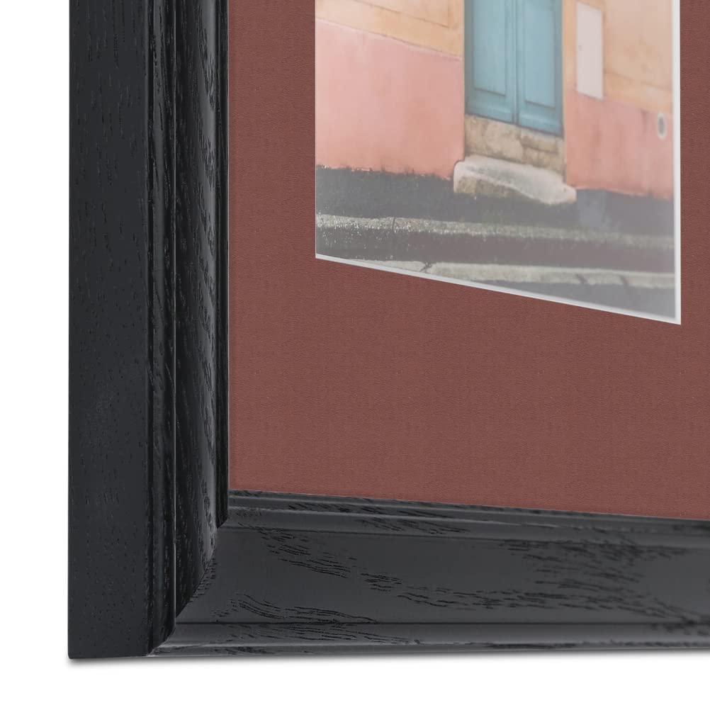 12x16 Inch Black Stained Solid Red Oak Picture Frame with 2 Inch Single Brique Mat - Premium Wood Photo Frame for Wall Art, Home Decor, Office Display, and Gift Giving - ArtToFrames SingleMat-0066-59504-YBLK-12x16-760