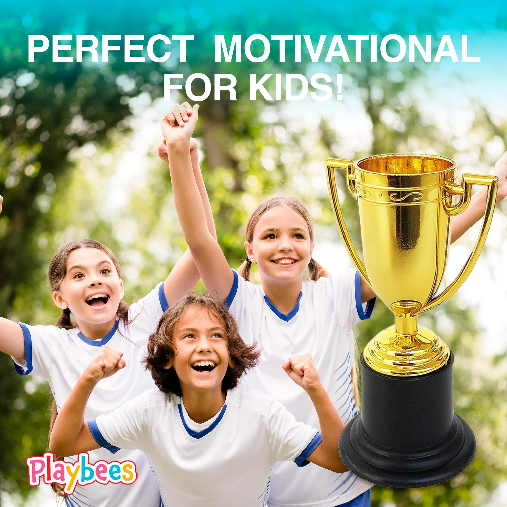 12-Pack 4-Inch Plastic Gold Trophy Cups for Kids - Achievement Awards for School, Sports, Office & Carnival Games - Party Decor, Motivational Prizes & Recognition Gifts - Perfect for Award Ceremonies, Classroom Rewards & Game Night Prizes