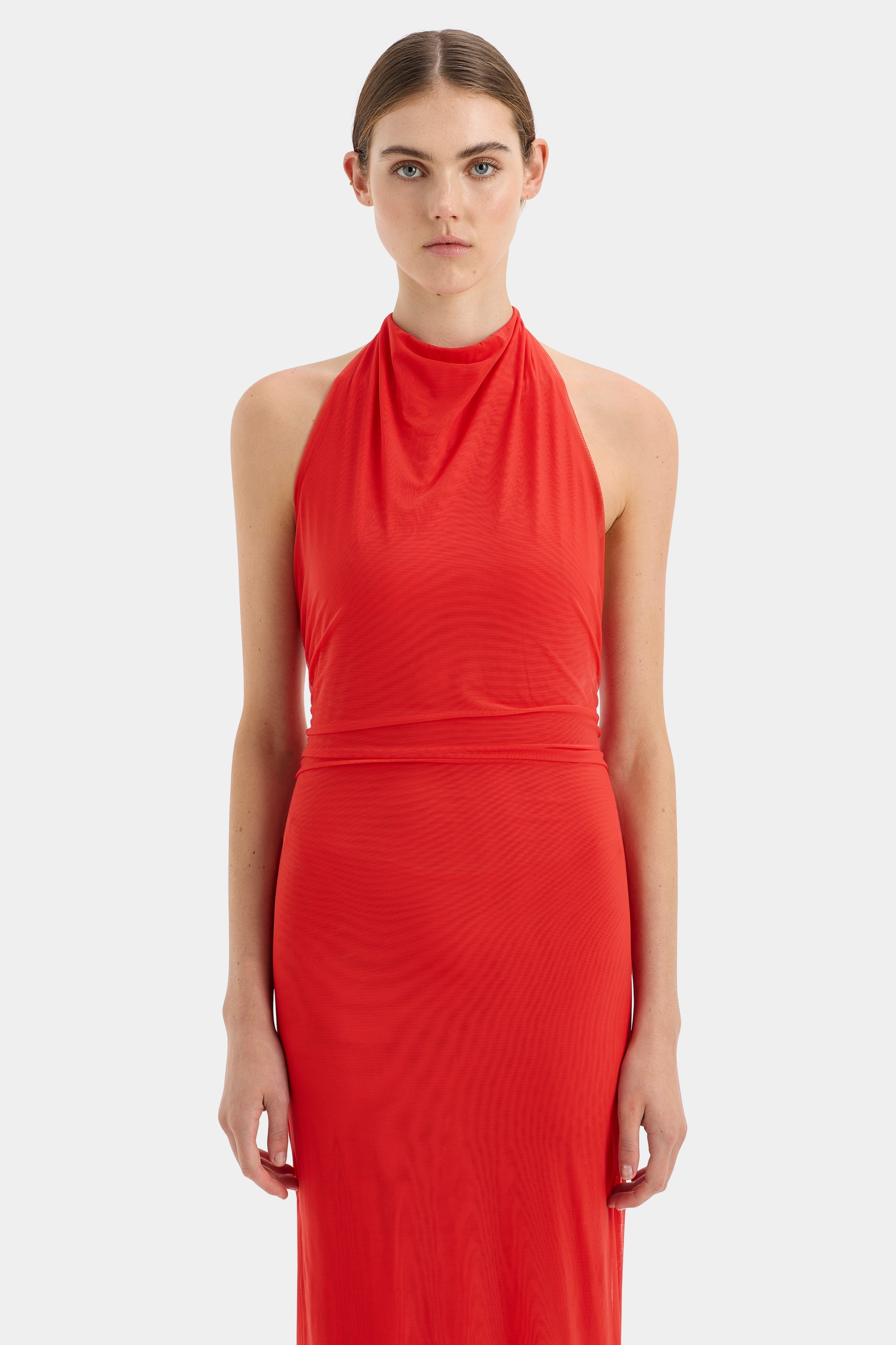Jacques Mesh Halter Midi Dress - Elegant Summer Party Dress for Women, Beach Wedding Guest Outfit, Cocktail Evening Wear