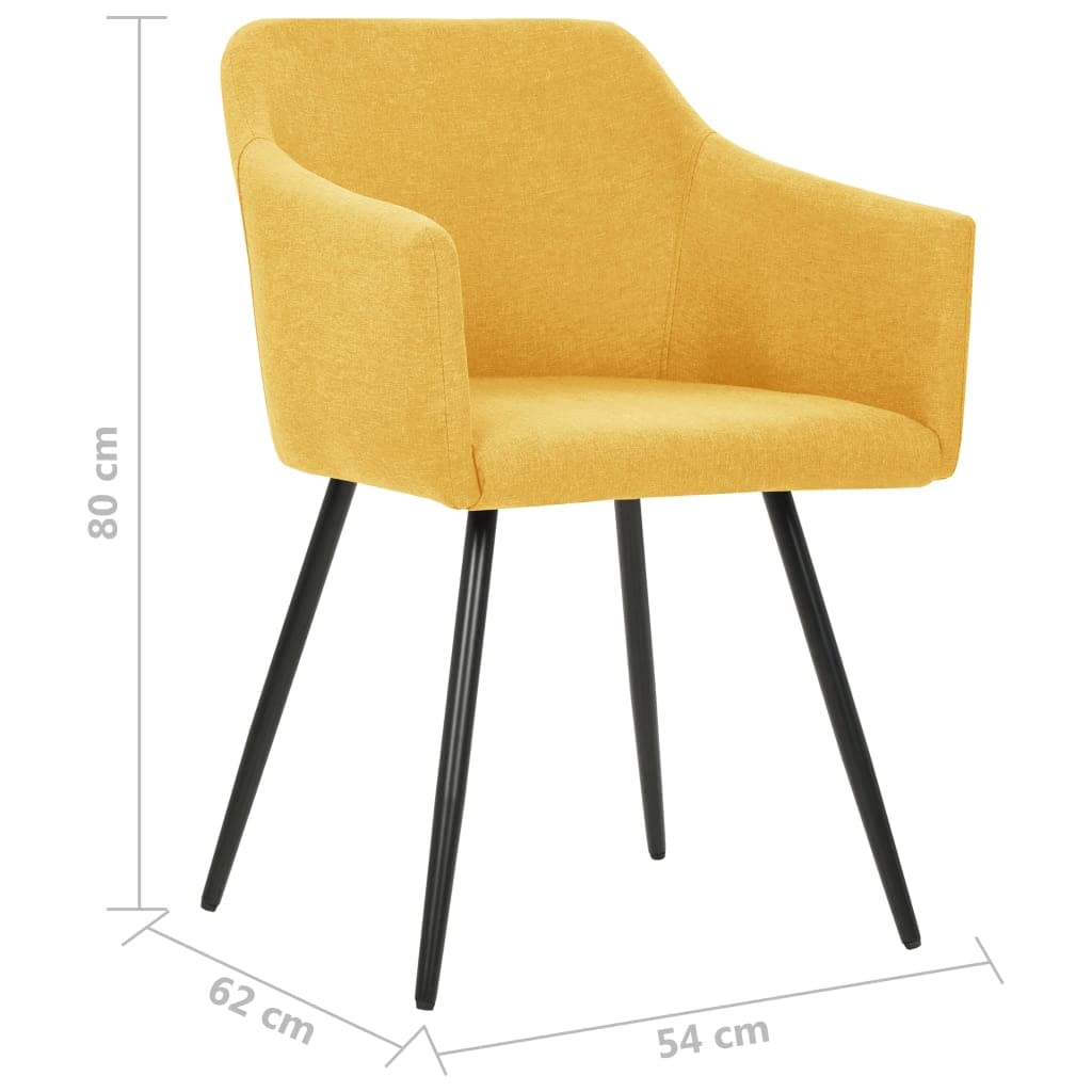 Modern Dining Chairs Set of 2 - Yellow Fabric Upholstered Kitchen & Restaurant Chairs - Contemporary Style for Home Dining Room, Cafe, and Bistro Settings