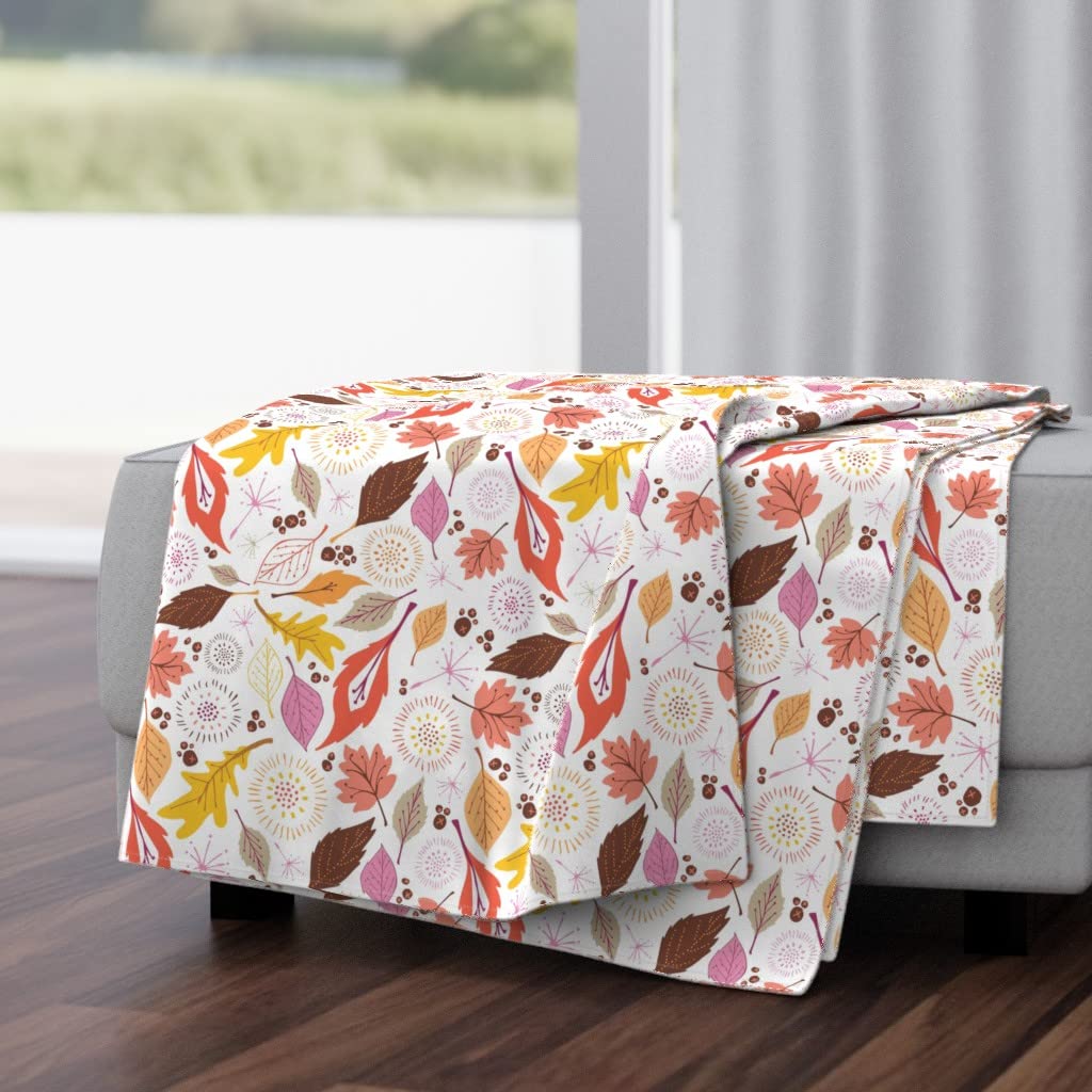 Soft Plush Minky Throw Blanket 50x70 Inches - Fall Autumn Leaves & Berries Scandinavian Design Cozy Blanket for Bed, Couch, Sofa & Home Decor