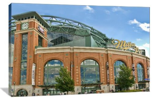 Miller Park Milwaukee Brewers 36x24 Inch Gallery Wrapped Canvas Wall Art - Perfect for Baseball Fan Cave Decor, Sports Bar, or Man Cave