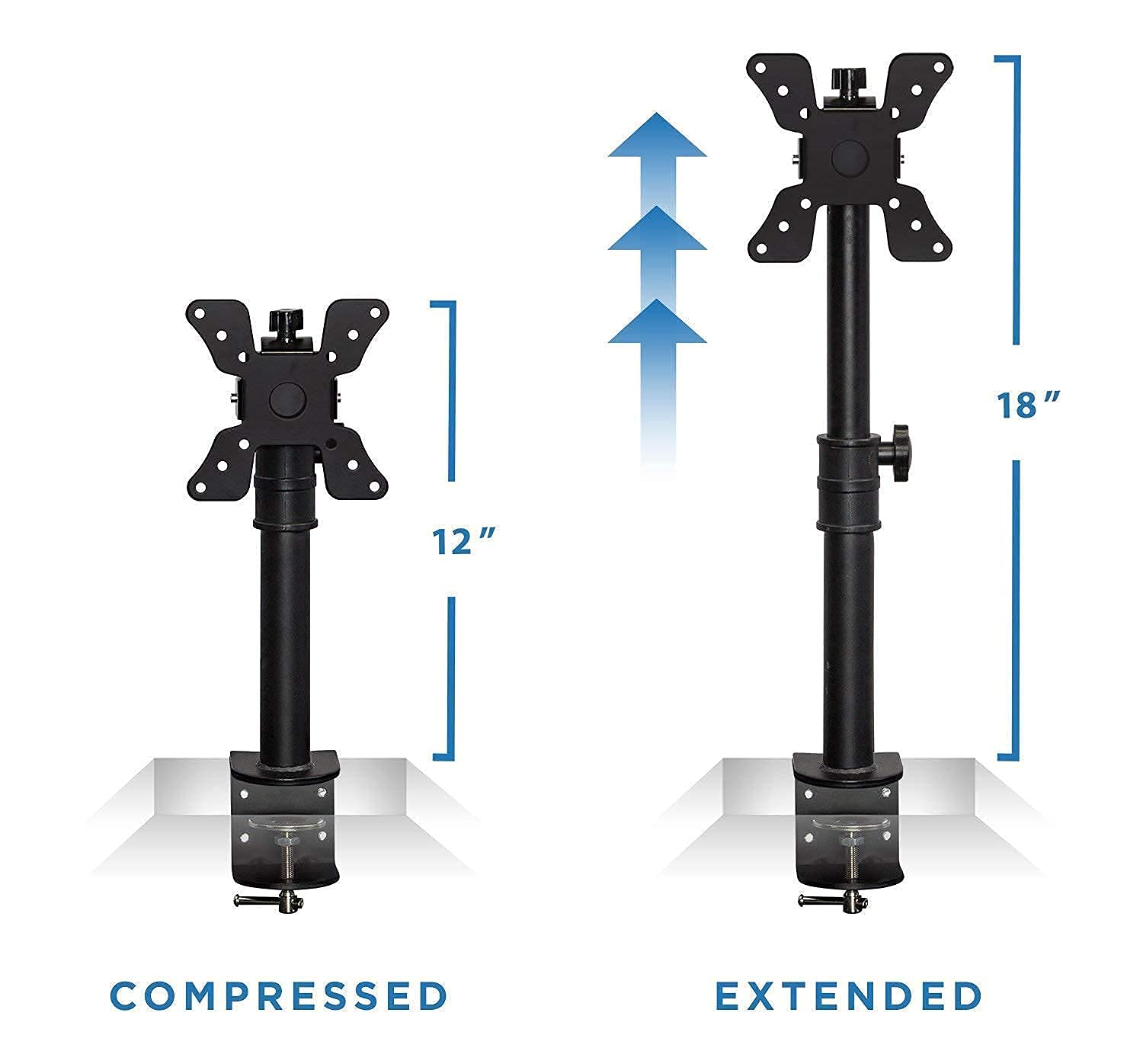 Mount-It! Adjustable Mobile Standing Desk with Single VESA Monitor Mount - Fits 19-30 Inch PC Screens, C-Clamp Base (Black) | Perfect for Home Office, Gaming Setup & Workspace Ergonomics