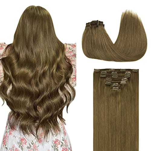 DoORES Clip in Human Hair Extensions 16 Inch Medium Brown 7pcs 120g - Remy Human Hair Extensions for Thick Straight Natural Look | Perfect for Daily Wear, Parties & Special Occasions