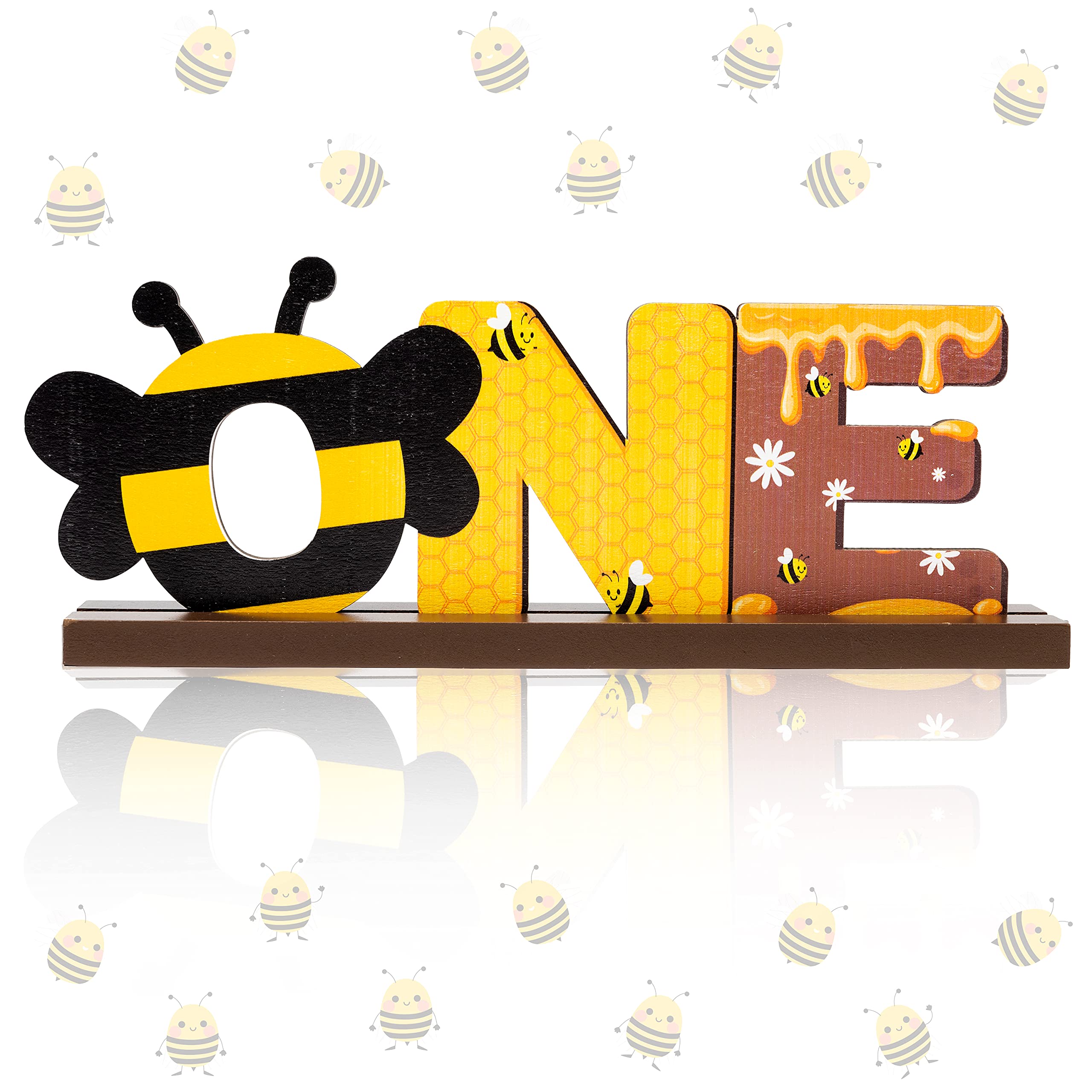 OSNIE Bumble Bee Wooden Letter Sign - Honey Bee Party Decor for Baby Boys & Girls - 1st Birthday Cake Smash Photo Props - Perfect for Baby Showers, Summer Parties & Milestone Celebrations