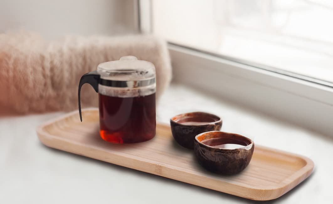 Premium Bamboo Serving Tray Set - 13.8 x 5.9 x 1 Inches Elegant Appetizer Plates & Steak Plates for Coffee, Tea, Fruits & Party Dinner | Eco-Friendly Bamboo Platters for Candy, Charcuterie & Entertaining | Perfect for Home, Restaurant & Outdoor Gatherings