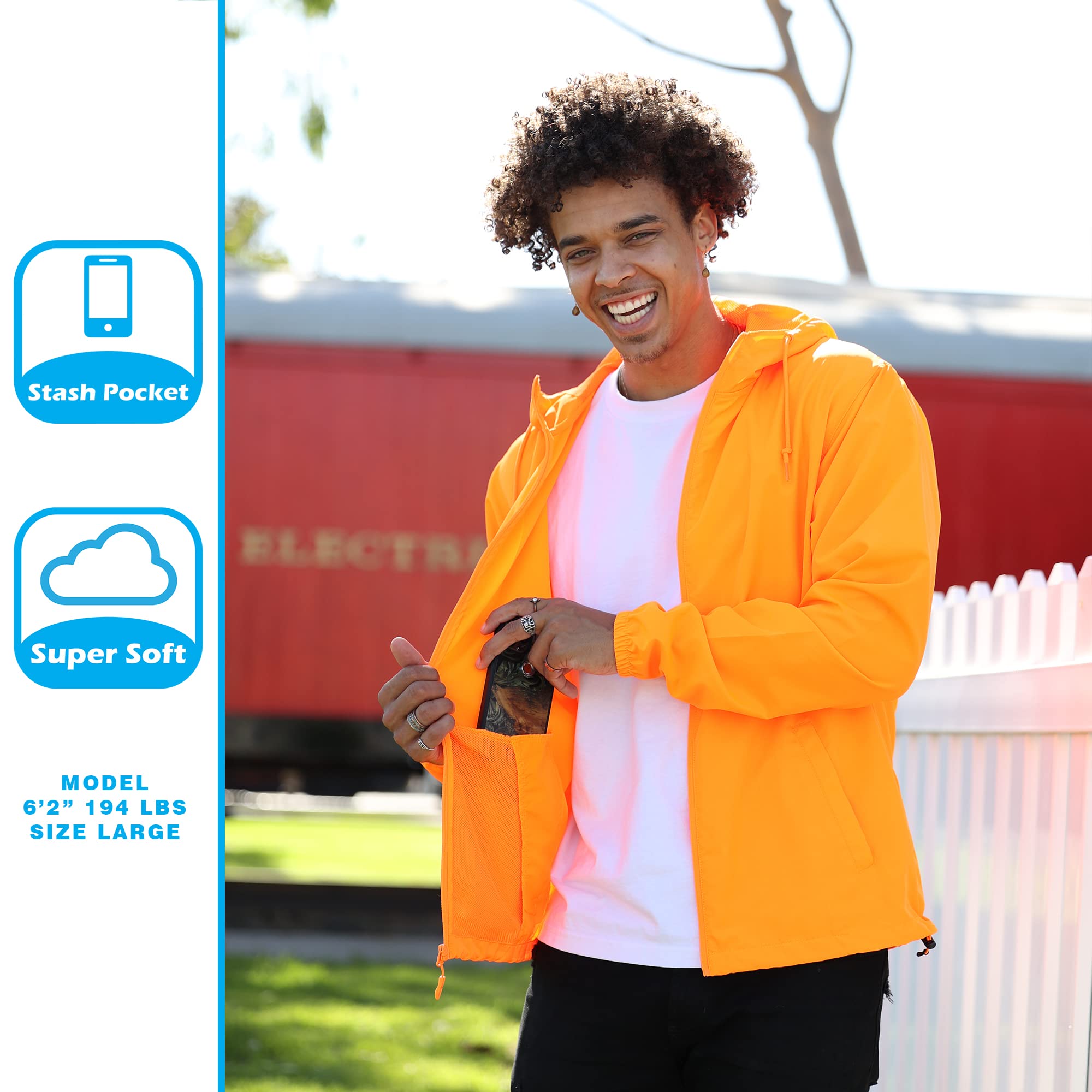Global Blank Men's Lightweight Water-Resistant Windbreaker Jacket - Perfect for Outdoor Activities, Hiking, Running & Travel