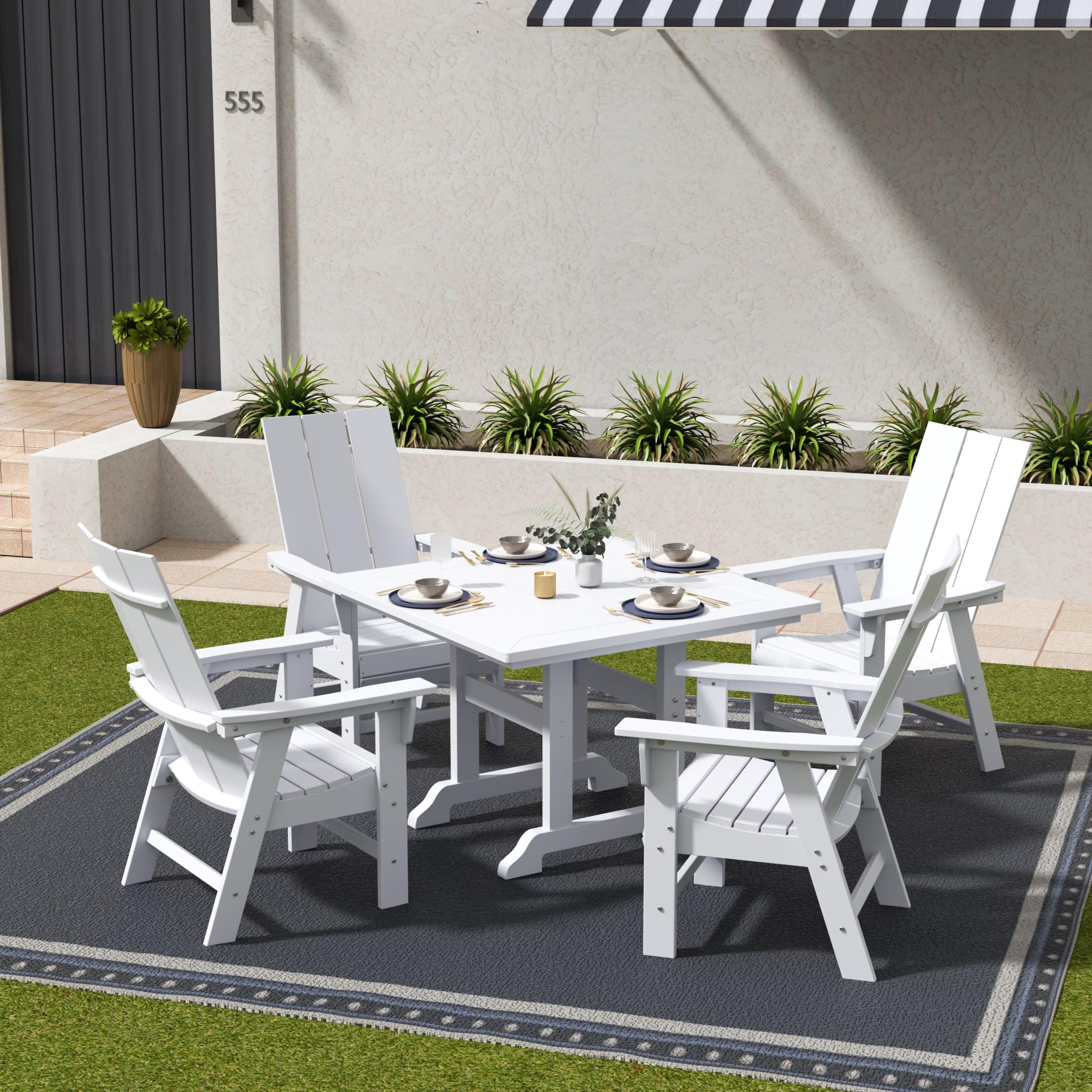 WestinTrends White HDPE Plastic Modern Adirondack Outdoor Dining Chair - Durable Patio Furniture for Backyard, Poolside & Garden Relaxation