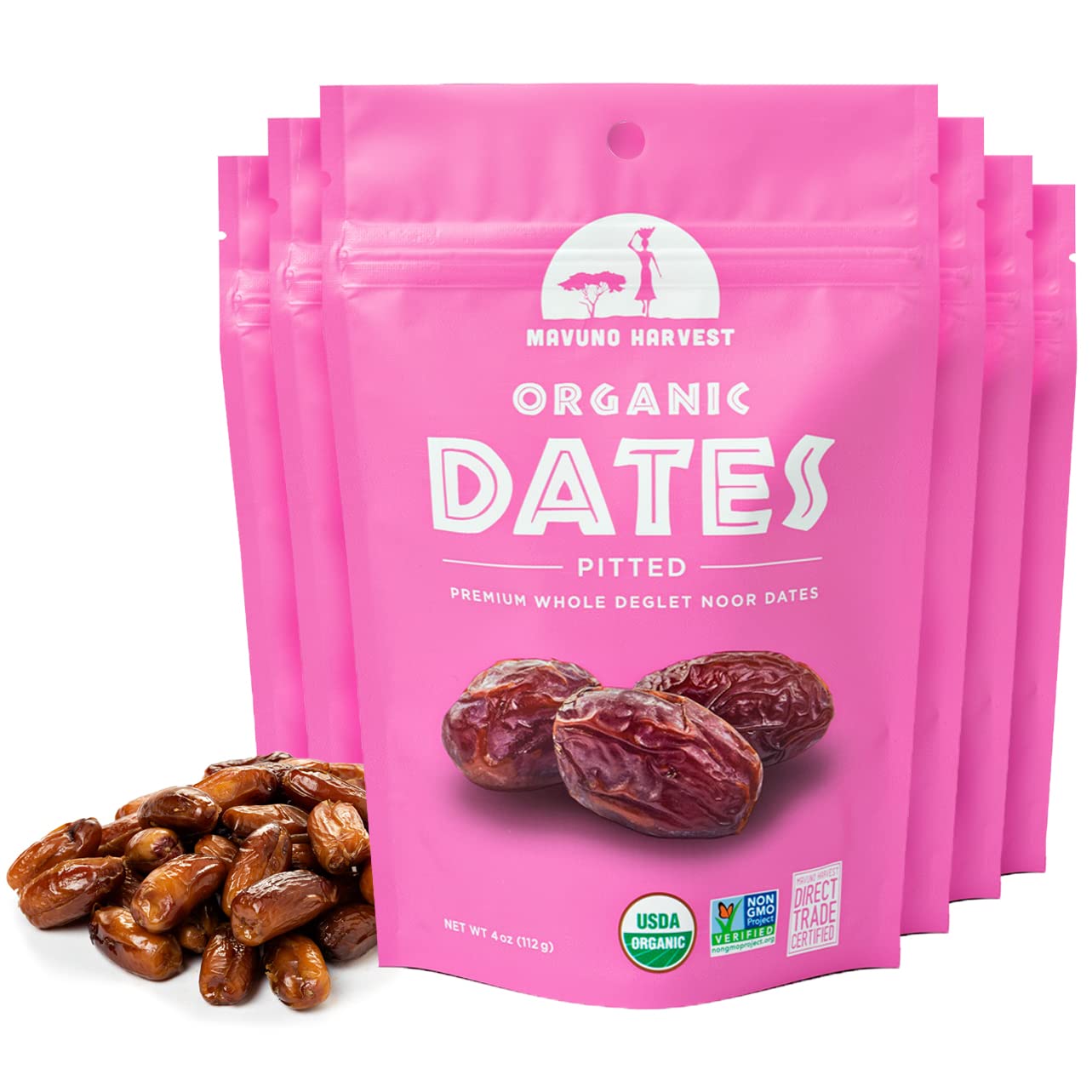 Organic Deglet Noor Pitted Dates - Vegan, Non-GMO Dried Fruit Snacks | No Sugar Added, Resealable 4oz Bags (Pack of 6) | Healthy Snack for Kids & Adults | Perfect for Lunchboxes, Baking, Smoothies & Energy Boosts