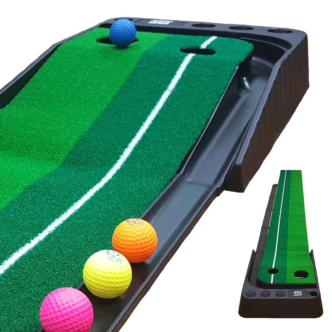 Macro Giant Golf Putting Mat Set with 12 Colorful PU Foam Balls - 3 Meter (118.11 Inch) Practice Green, 2 Training Clubs, 3 Club Heads, 1 Tee & Auto Ball Return - Perfect for Indoor/Outdoor Golf Training, Office Putting Practice & Backyard Games