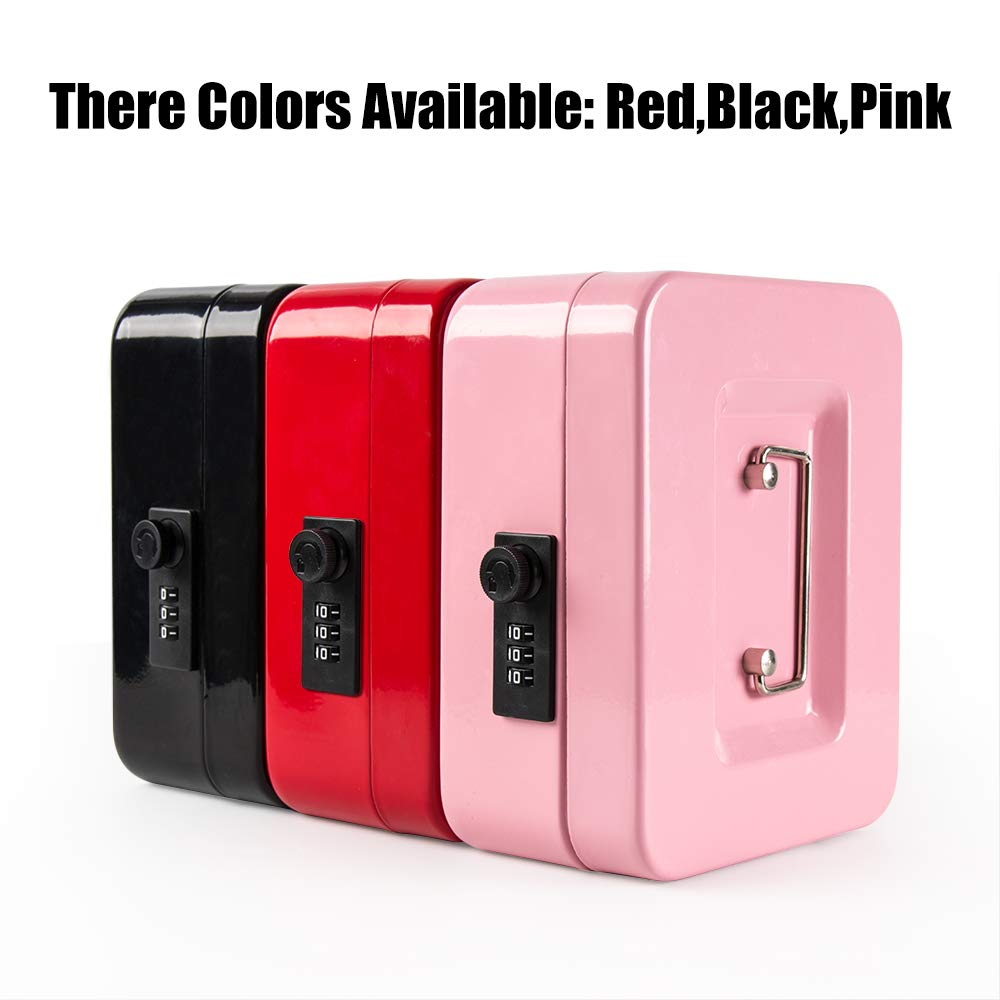 KYODOLED Medium Cash Box with Combination Lock - Secure Metal Money Storage Box with Removable Tray - 7.87x6.30x3.54 Inch Pink Safe for Home, Office, Retail & Small Business Use