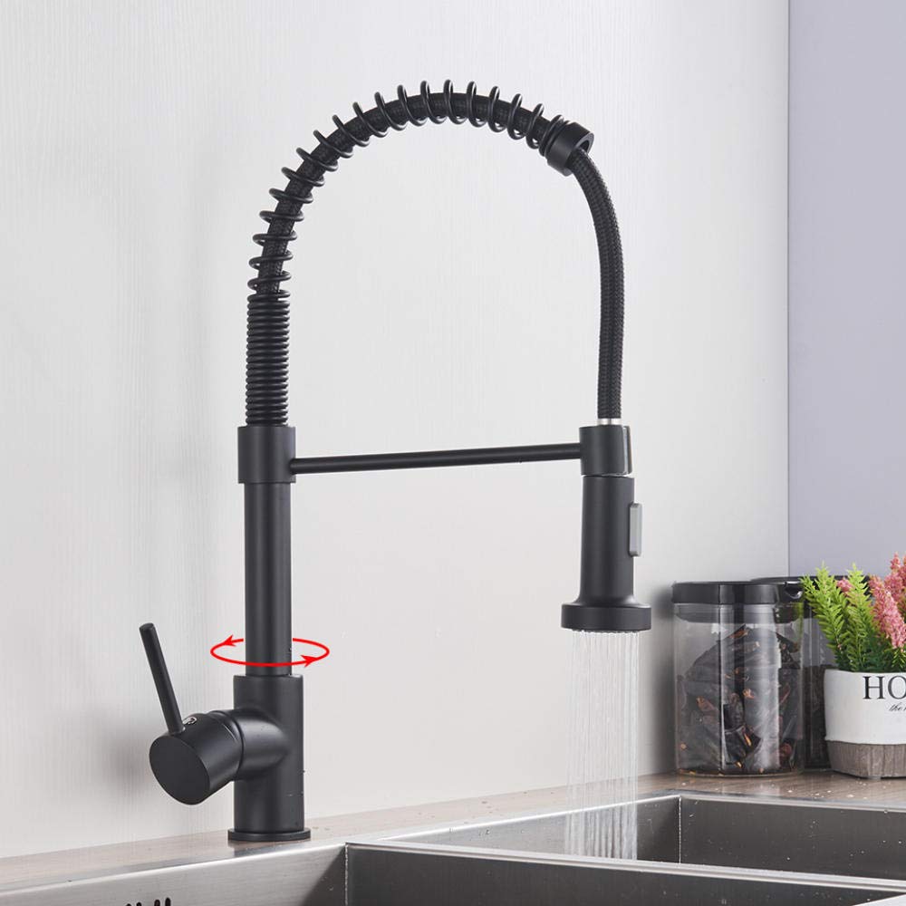 360° Swivel Black Kitchen Faucet - Deck Mounted Mixer Tap with Stream Sprayer Nozzle for Hot & Cold Water - Perfect for Modern Kitchens, Small Spaces & Easy Dishwashing