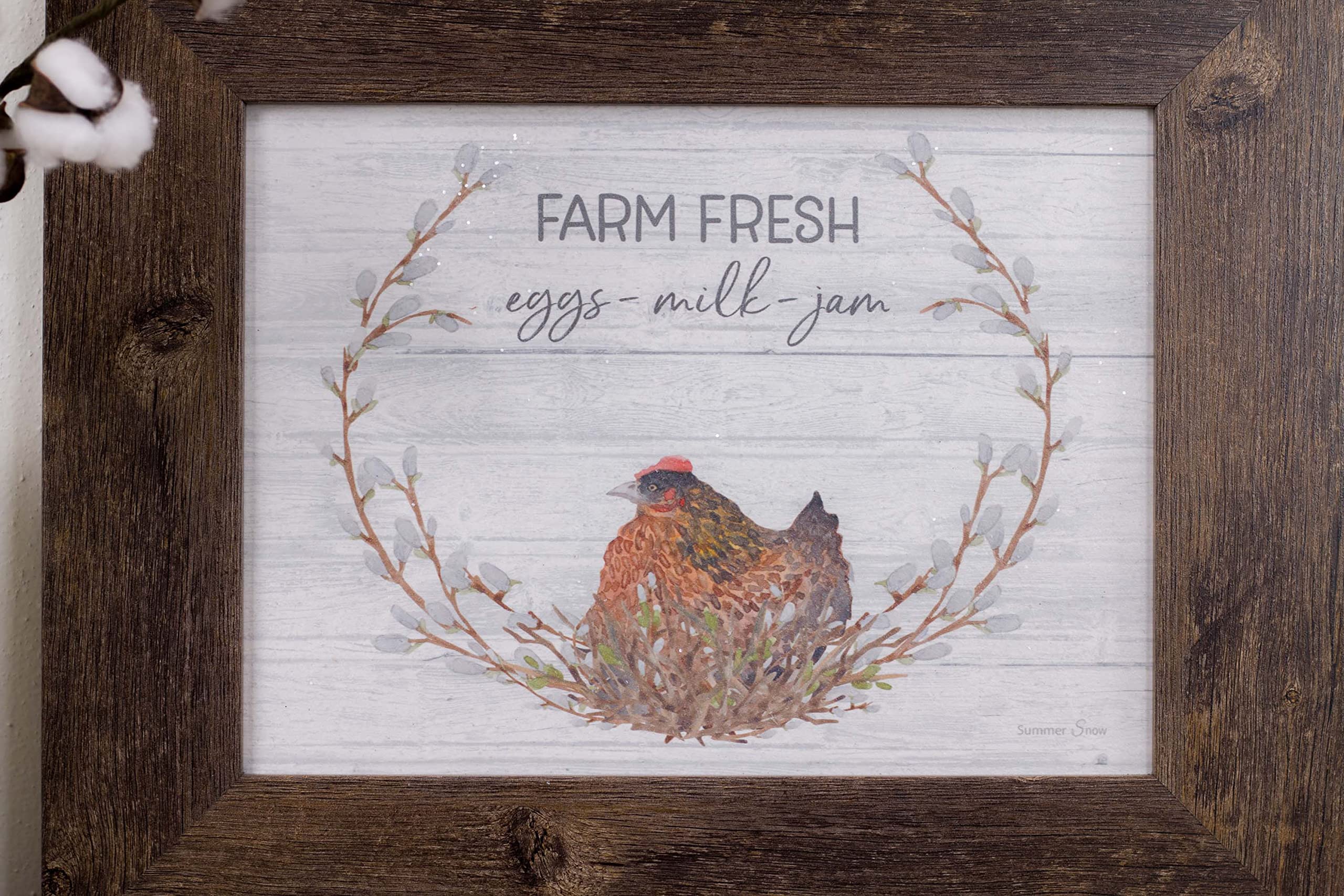 Farm Fresh Eggs, Milk, Jam & Chicken Hen Coop Art Sign - Rustic Country Kitchen Decor for Farmhouse, Cottage & Garden Use