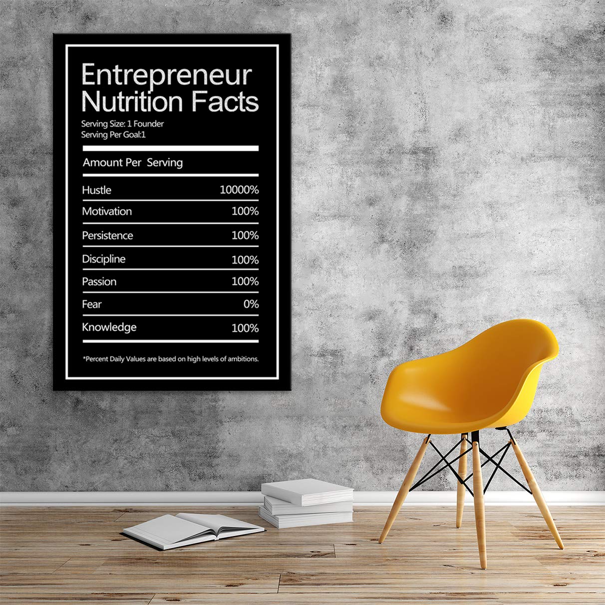 Motivational Entrepreneur Nutrition Facts Posters - Inspirational Wall Art with Hustle Success Quotes - Canvas Paintings & Framed Prints for Office Decor - Ready to Hang - Perfect for Home Office, Startup Spaces & Business Motivation