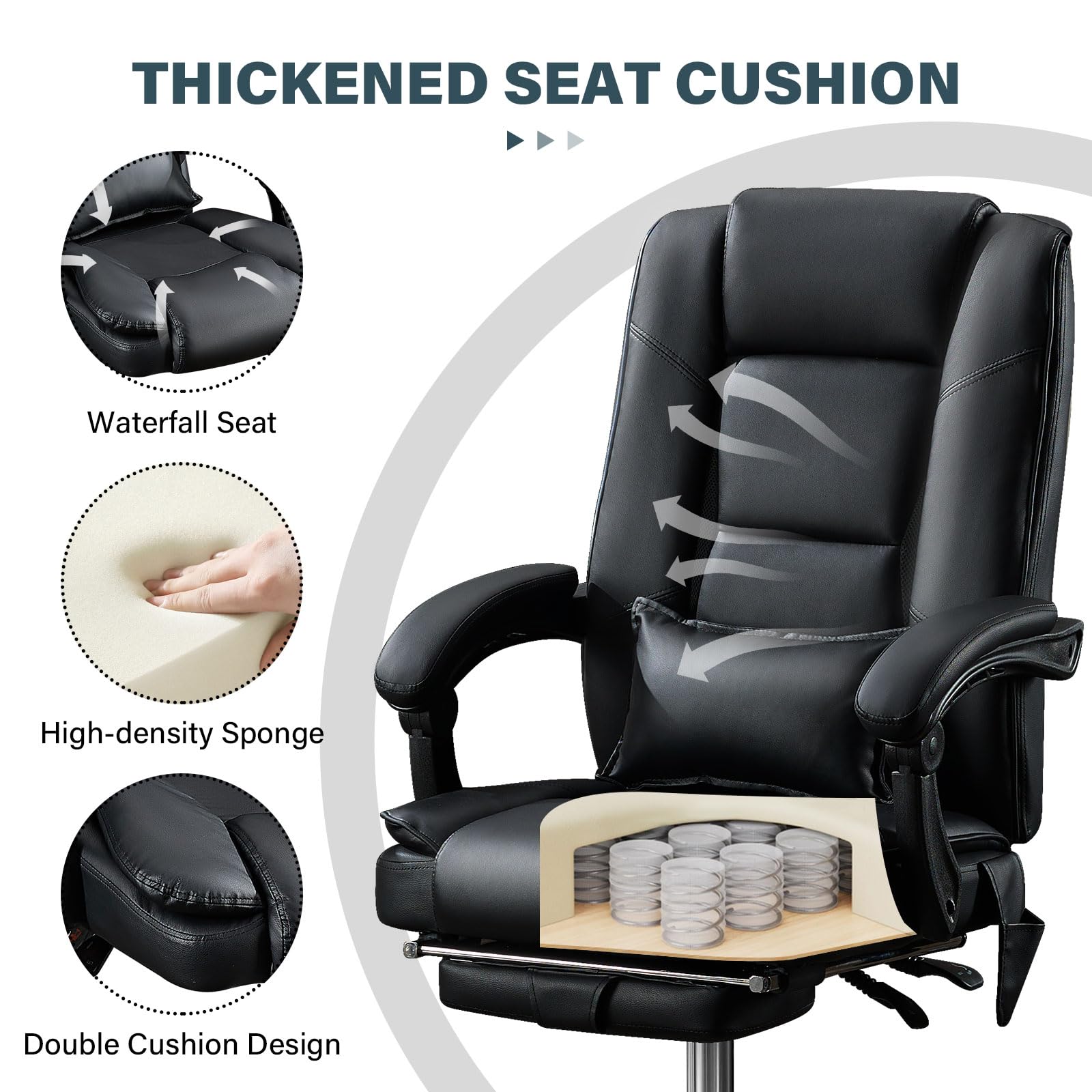 Ergonomic Massage Office Chair with Heat & 4 Vibration Points - Executive Reclining Chair with Footrest, Padded Armrests & Wheels - Perfect for Home Office, Gaming & Workspaces