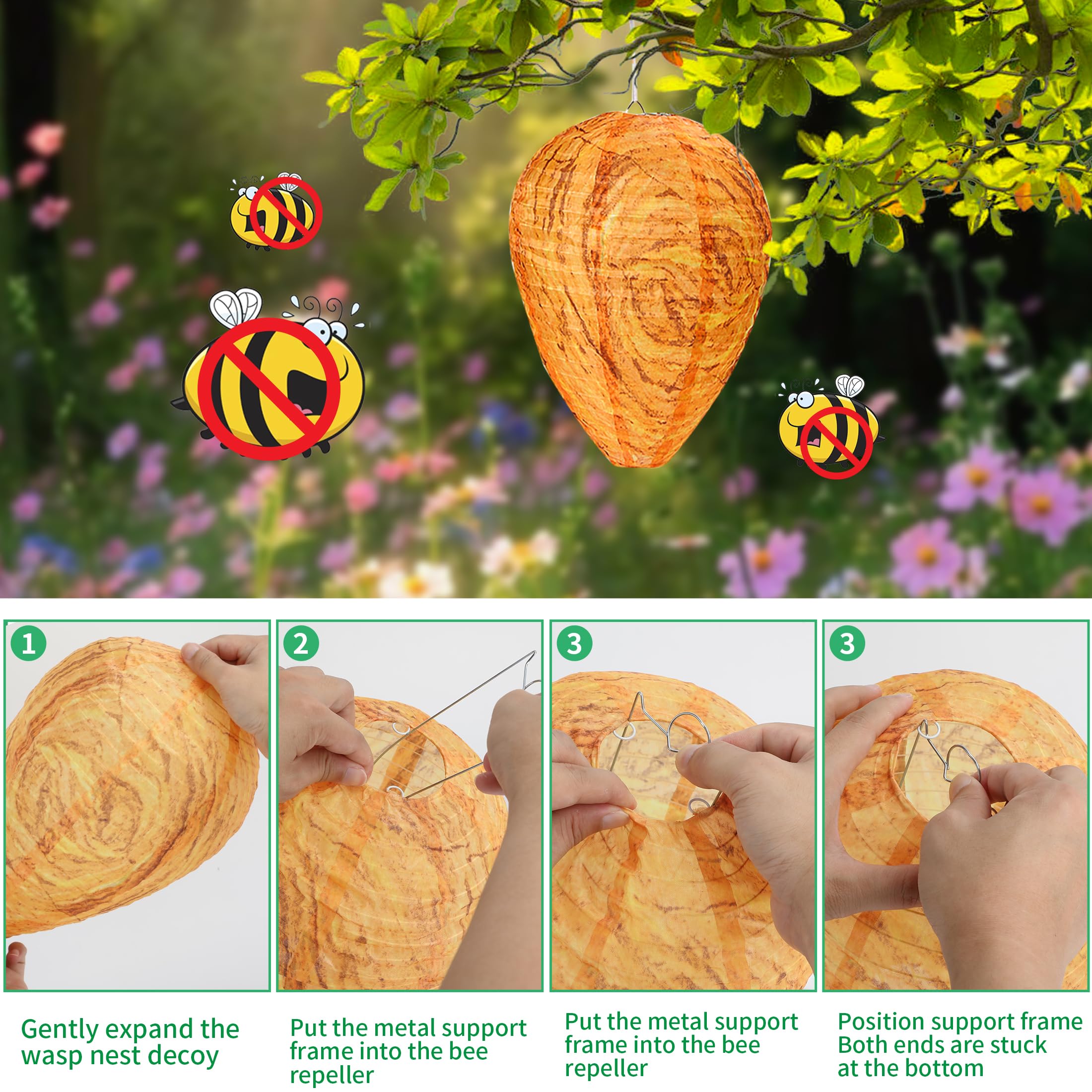 4 Pack Fake Wasp Nest Decoy - Outdoor Waterproof Wasp Deterrent - Hanging Hornet Nest Replica for Patio, Backyard, Garden - Natural Wasp Repellent for Home & Outdoor Areas (Orange) - Perfect for BBQ Parties, Camping and Outdoor Dining Protection