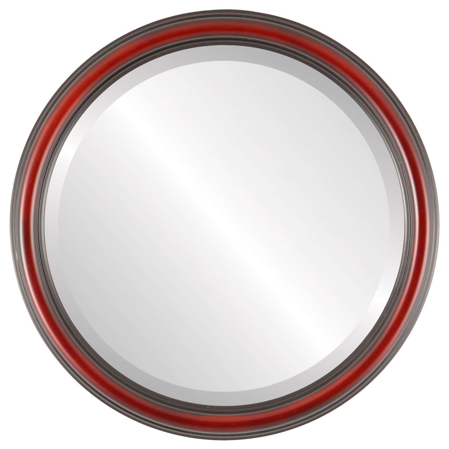 OVALCREST 26x26 Round Beveled Wall Mirror - Saratoga Style Rosewood Frame for Living Room, Bedroom & Entryway Decor