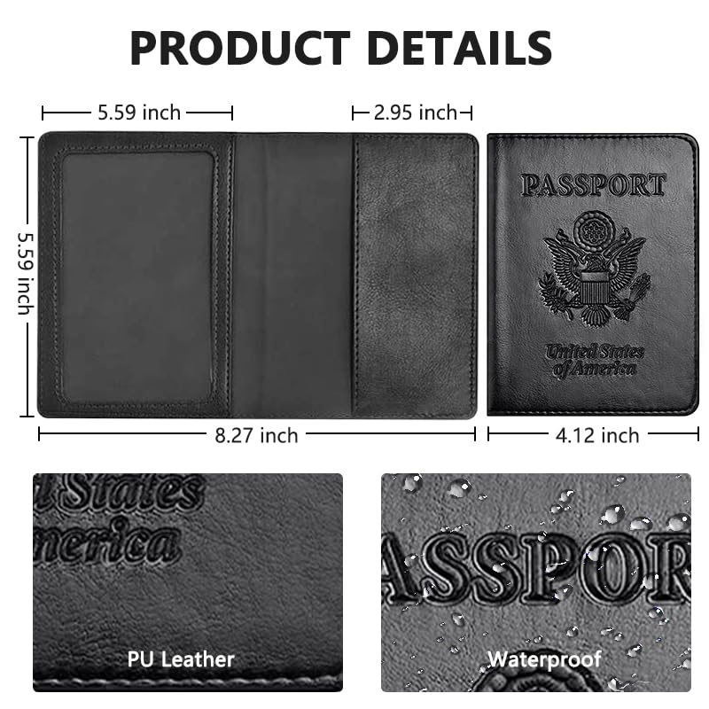 Premium Waterproof Passport Holder for Travel - Durable RFID Blocking Passport Wallet Cover for Men & Women - Secure & Stylish Travel Accessory (Black) - Perfect for Airports, Vacations & International Trips