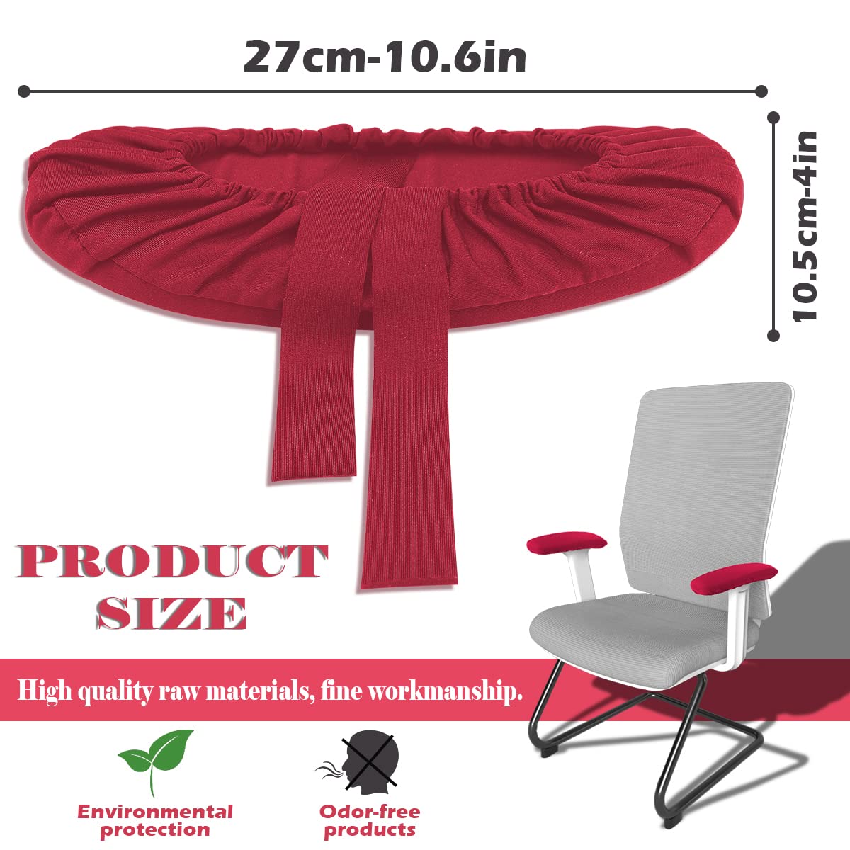 FERCAISH 2 Pack Elastic Office Chair Arm Covers - Washable Sponge Armrest Pads for Wheelchairs & Home Office Chairs, Durable & Removable (Red) - Perfect for Ergonomic Support & Desk Comfort