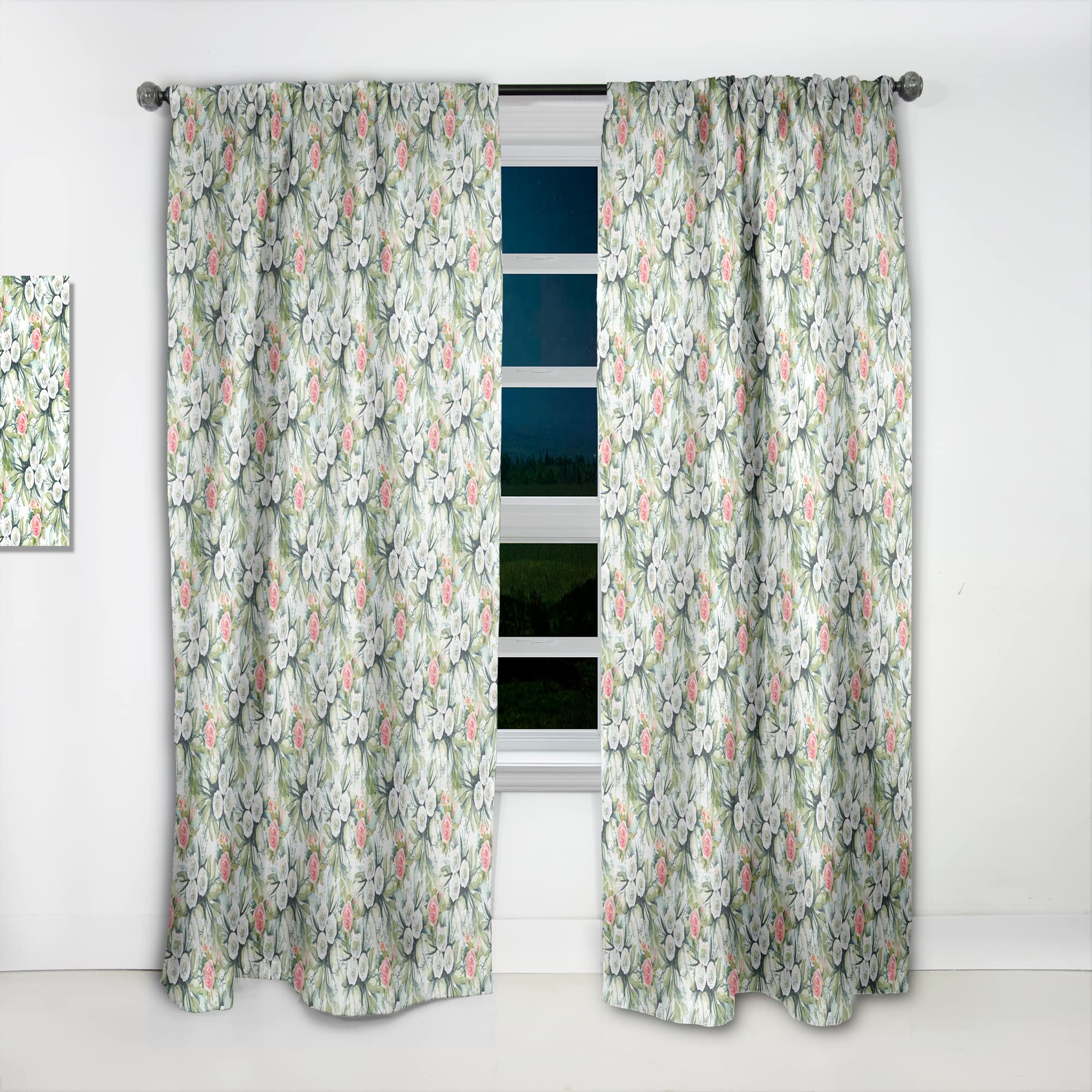 Floral Seamless Pattern Blackout Curtains - Thermal Insulated Room Darkening Drapes for Bedroom & Living Room - Single Panel 52x120 Inches - Perfect for Home Decor, Privacy & Light Control