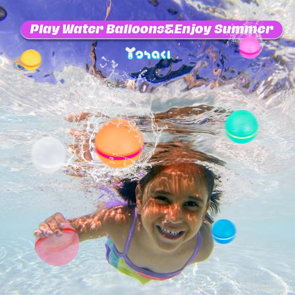 Refillable Magnetic Silicone Water Balloons - 24 Pack Eco-Friendly Reusable Pool Toys for Kids, Outdoor Summer Water Games, Backyard Party Essentials, Bath & Slide Fun