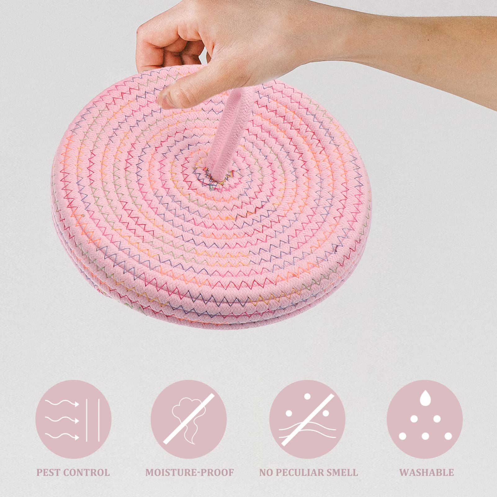 Angoily Mini Woven Basket with Lid - Cotton Rope Storage Organizer for Nursery, Toys & Keys | Home Decor
