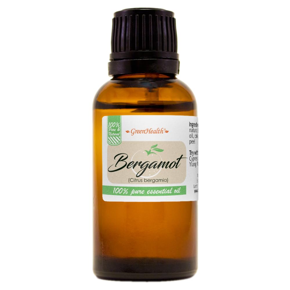 100% Pure Bergamot Essential Oil - 1 fl oz (30ml) Natural Aromatherapy Oil for Stress Relief, Mood Boosting & Skin Care - Greenhealth - Perfect for Diffusers, Massage & DIY Beauty Products