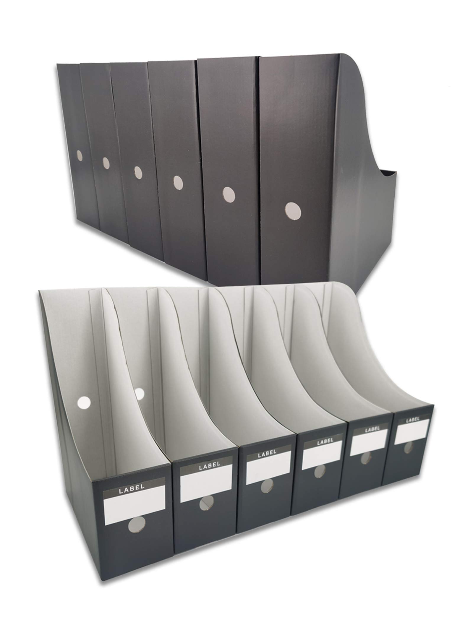 HUAPRINT 12 Pack Black Magazine File Holders - Desk Organizer, Document & Folder Storage Box with Labels - Perfect for Office, Home, and Classroom Organization