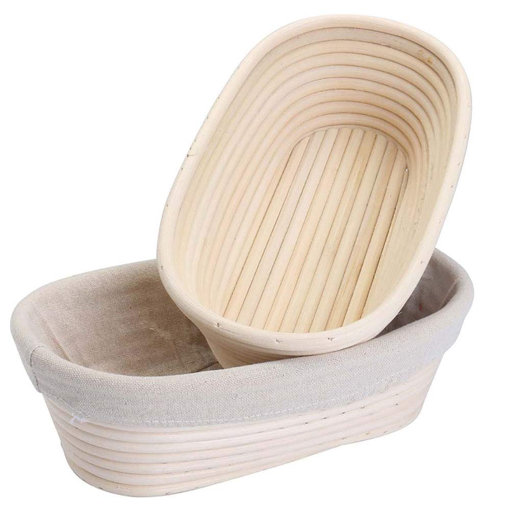 Handmade Oval & Round Rattan Bread Proofing Basket - Dough Banneton Brotform for Sourdough Fermentation - Natural Kitchen Baking Tool (28x14x8cm) - Perfect for Artisan Bread Making, Home Baking & Gift Giving