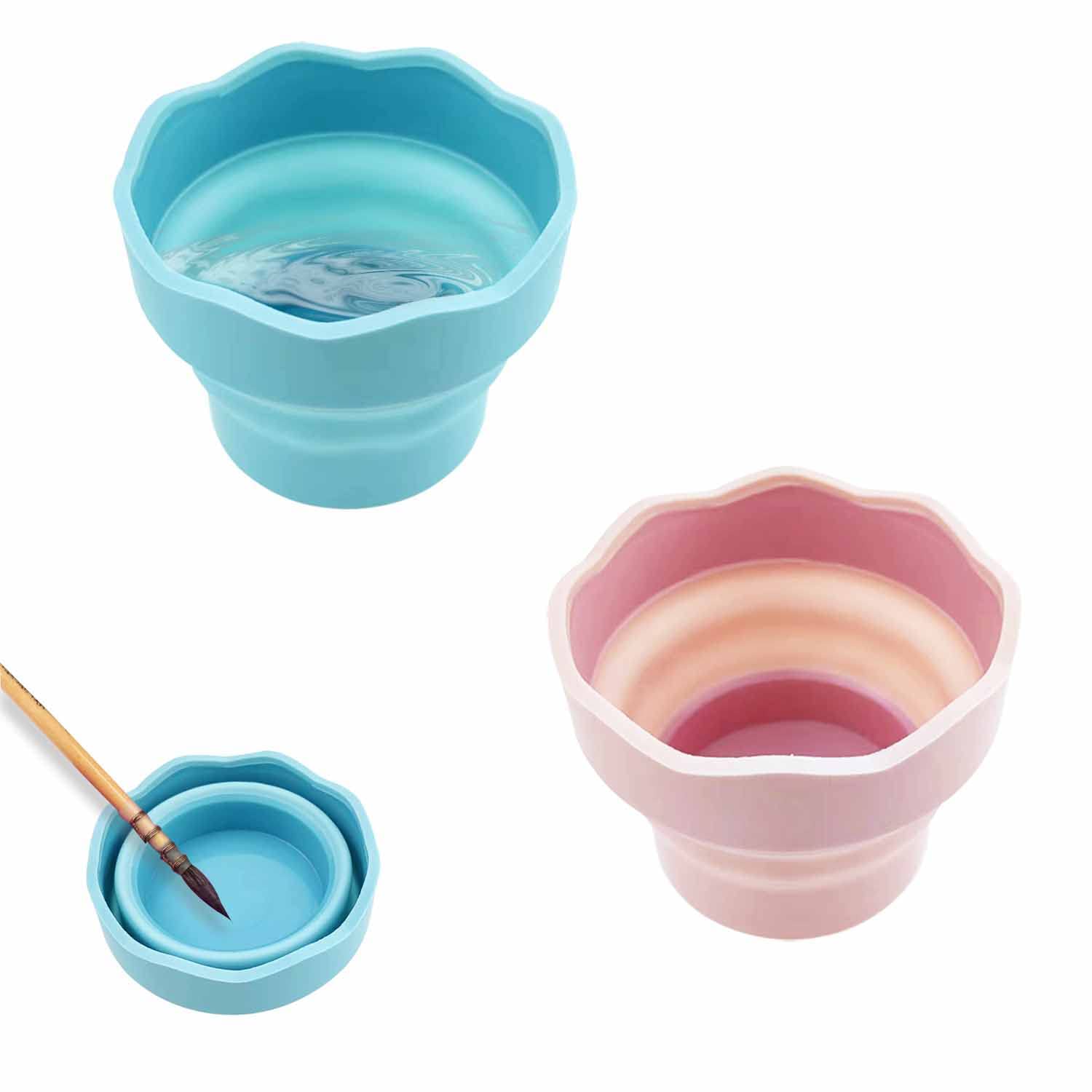 2 Pack Collapsible Paint Brush Washer - Portable Silicone Brush Cleaning Bucket Holder with Drip-Free Design for Watercolor, Oil & Acrylic Painting - Perfect for Artists, Students & Outdoor Painting