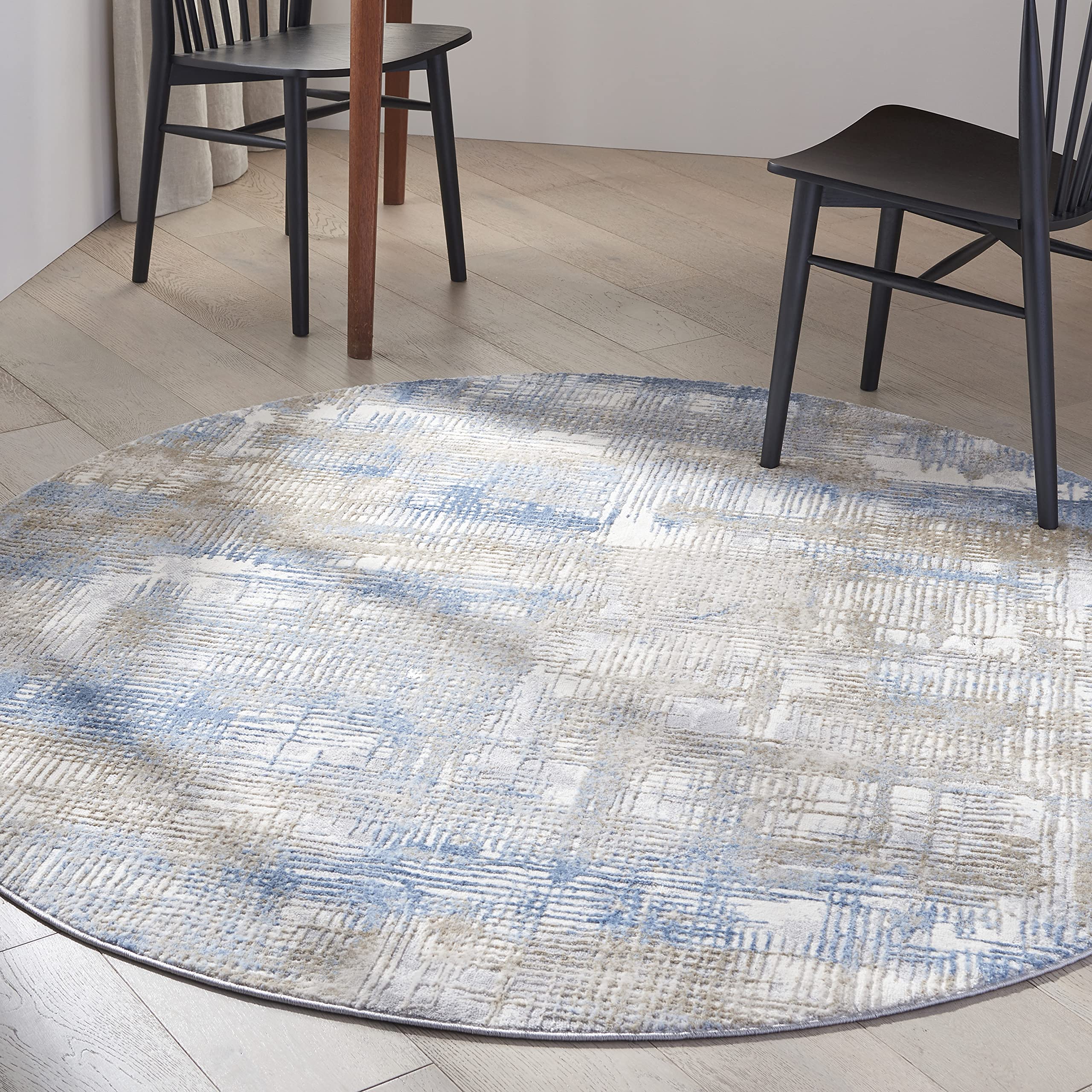 Calvin Klein Rush Blue/Beige 6' Round Area Rug - Modern Abstract Design, Easy to Clean, Non-Shedding - Perfect for Bedroom, Living Room, Dining Room & Kitchen Decor