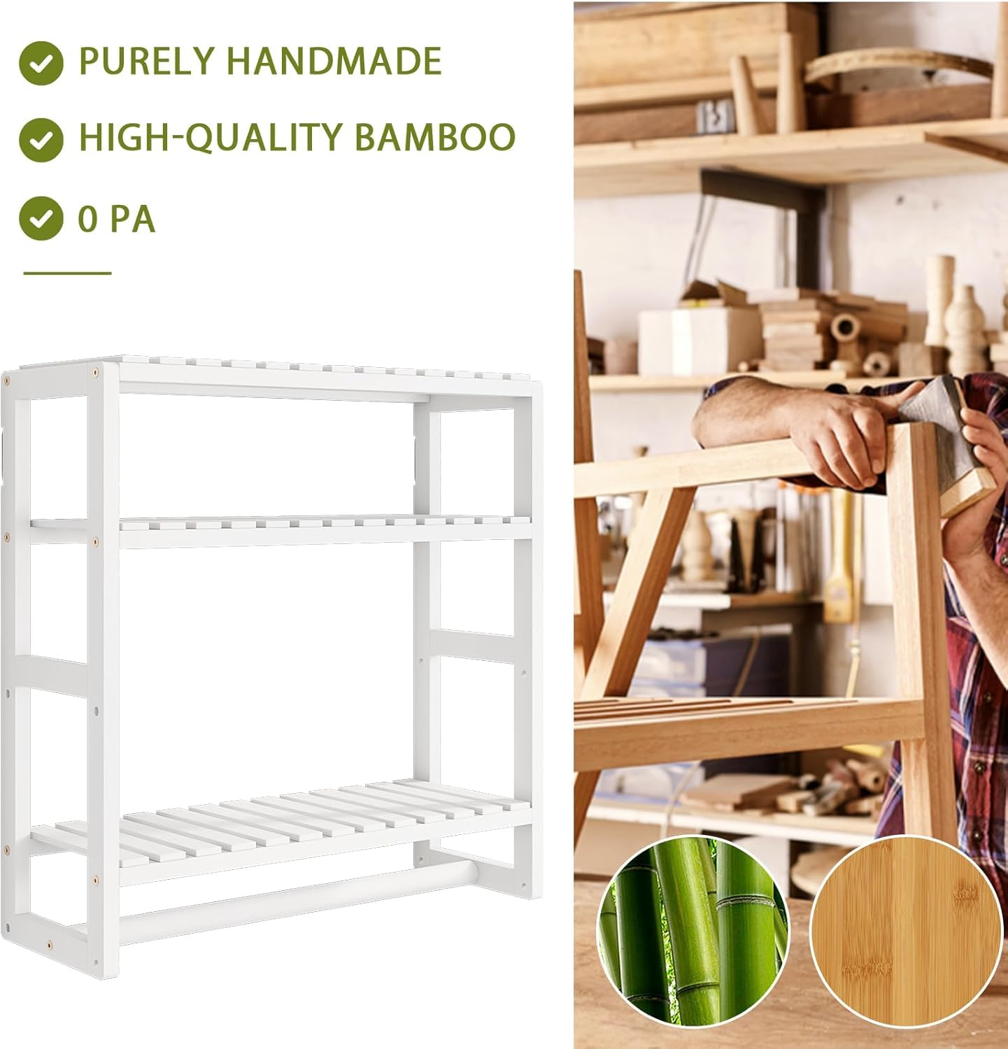 3-Tier Bamboo Towel Rack with Shelves - Over Toilet Wall Mounted Storage Organizer for Bathroom, Laundry Room & Kitchen - Space Saving Paper Holder & Towel Bar for Small Bathrooms & Apartments