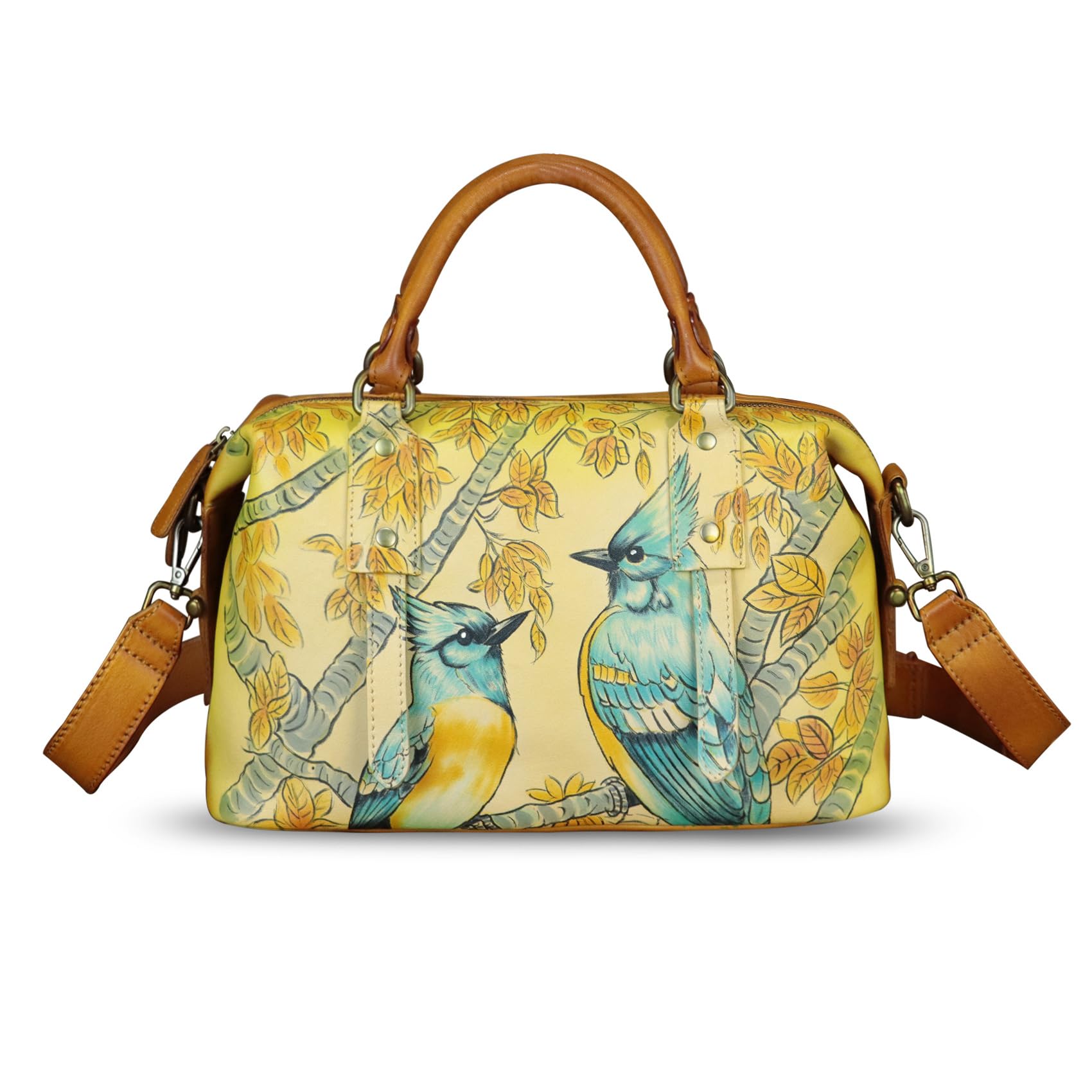Handmade Genuine Leather Satchel for Women - Hand Painted Top Handle Crossbody Tote Bag - Perfect for Work, Travel & Everyday Use