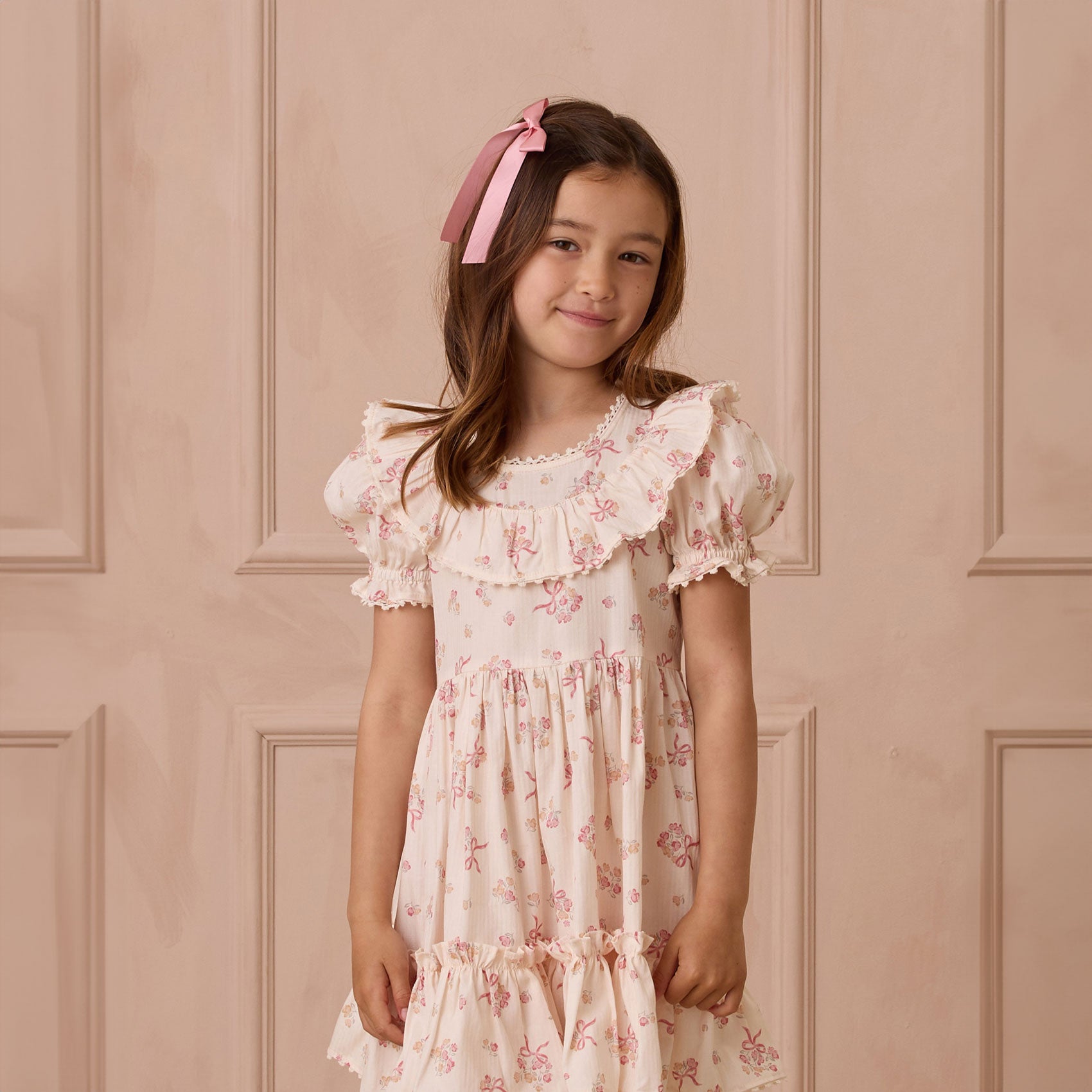 Eva Dress with Bow - Floral Ditsy Print - Natural Cotton Fabric - Perfect for Casual Outings, Parties, and Summer Events
