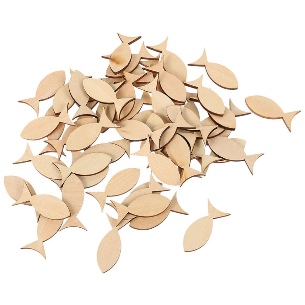 SEWACC 100Pcs Wooden Fish Cutouts - Office Decor, Wooden Animal Ornaments, Creative Wood Carving Embellishments for Scrapbooking, DIY Crafts, Home & Office Decoration