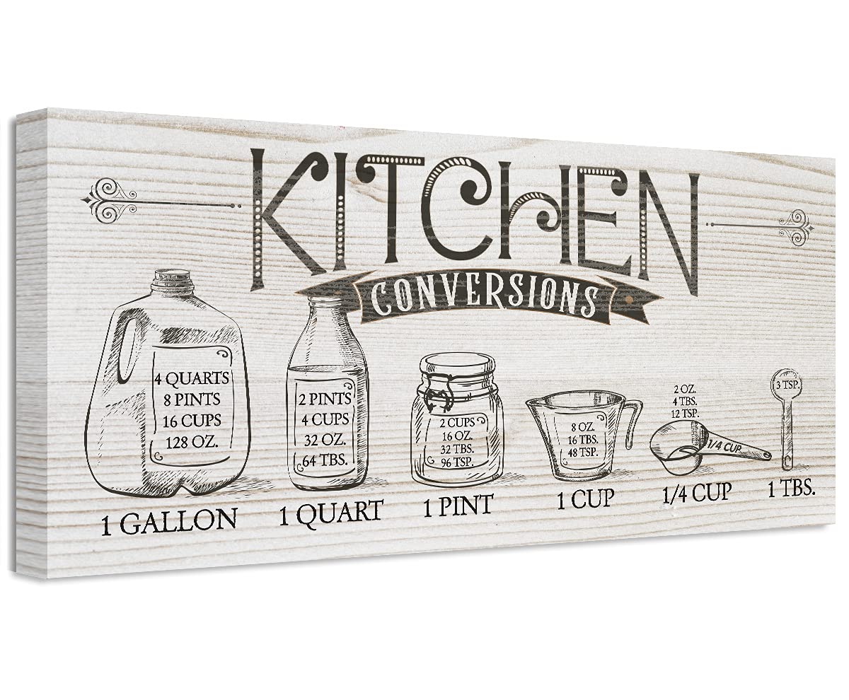 Farmhouse Kitchen Conversion Chart - 12x24 Canvas Wall Art for Chefs & Bakers | Cooking Measurement Guide & Decor