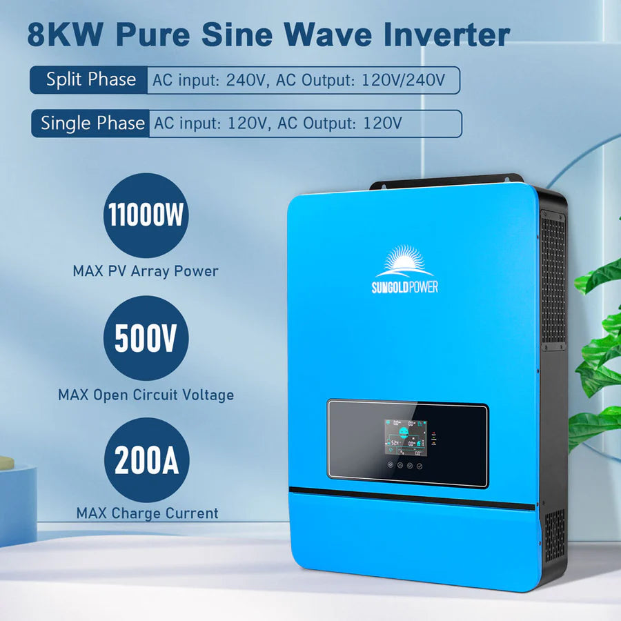 SunGoldPower 8KW 48V Split Phase Solar Inverter | Pure Sine Wave | Off-Grid & Hybrid Solar System | Perfect for Home, RV, and Cabin Power Backup
