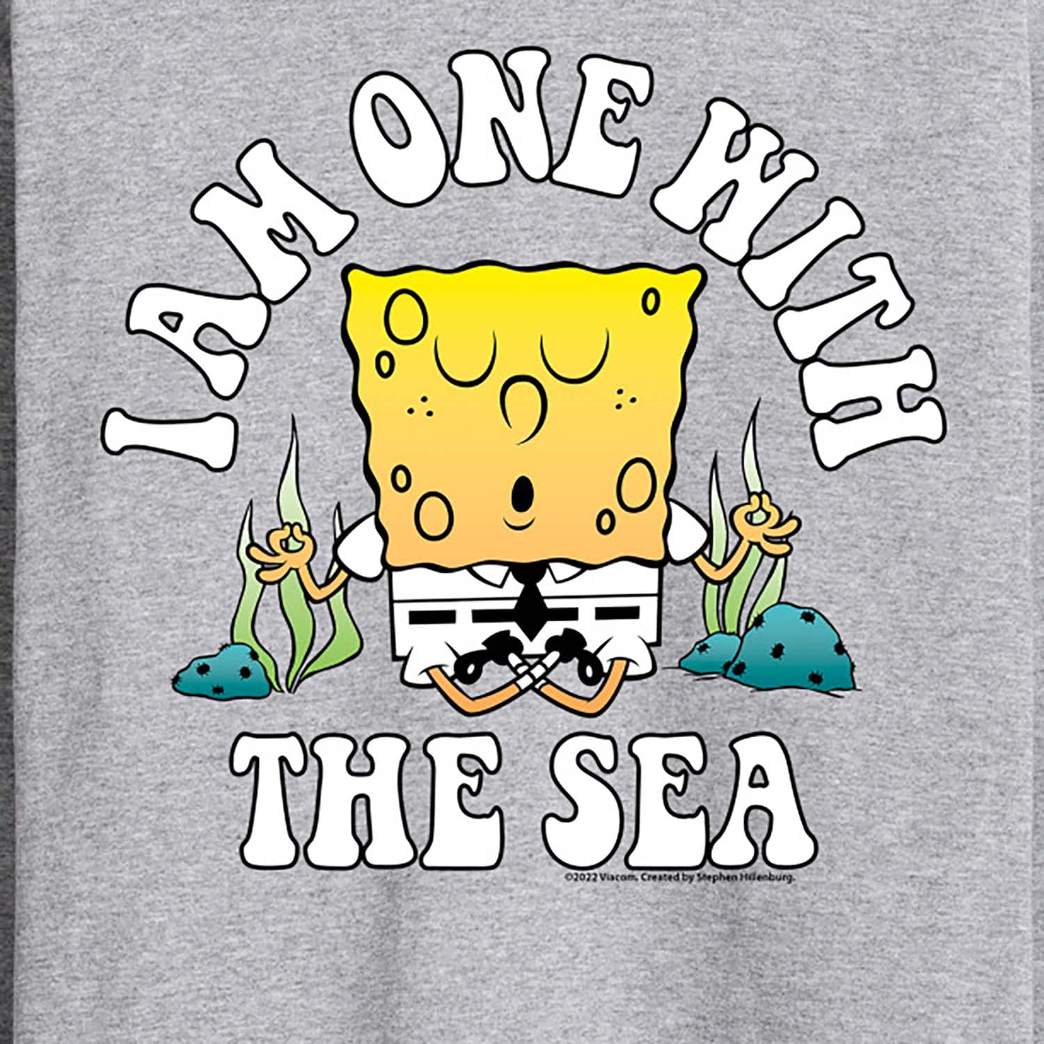 HYBRID APPAREL Spongebob Squarepants 'I'm One with The Sea' Men's Long Sleeve Graphic T-Shirt | Soft Cotton Crewneck Top for Casual Wear, Beach Outings & Cartoon Fans